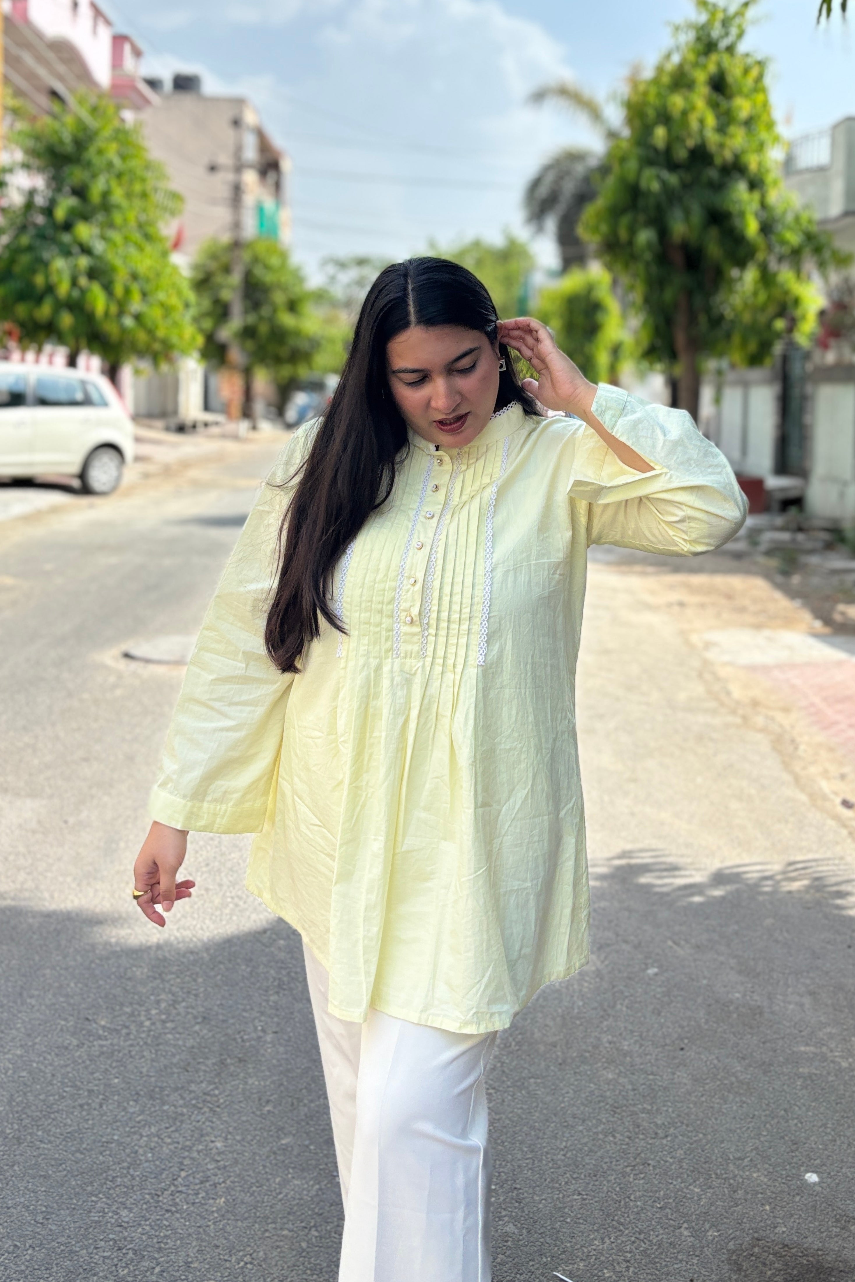 BUTTER YELLOW PINTUCK TOP