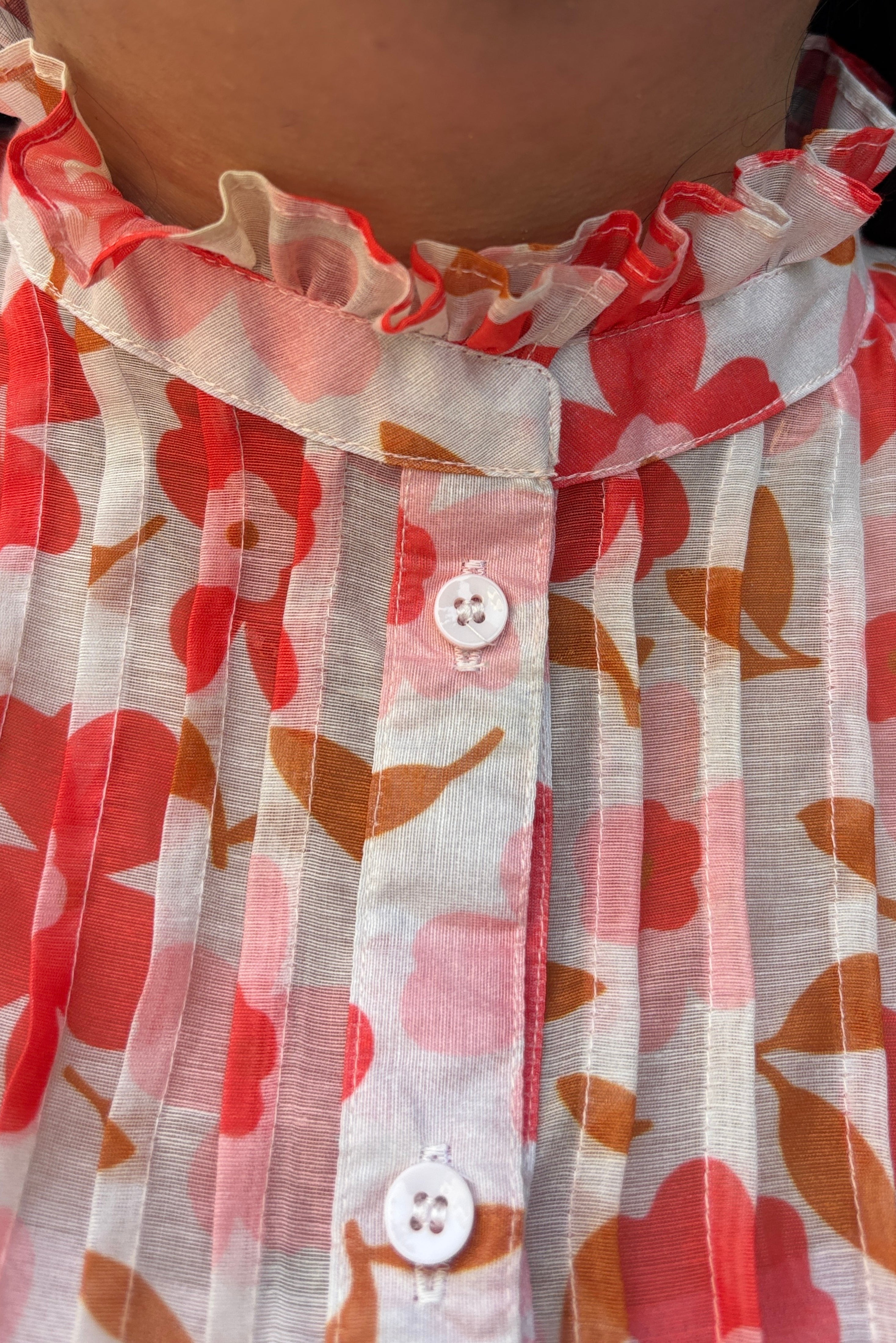 Pleated Floral High-Neck Shirt