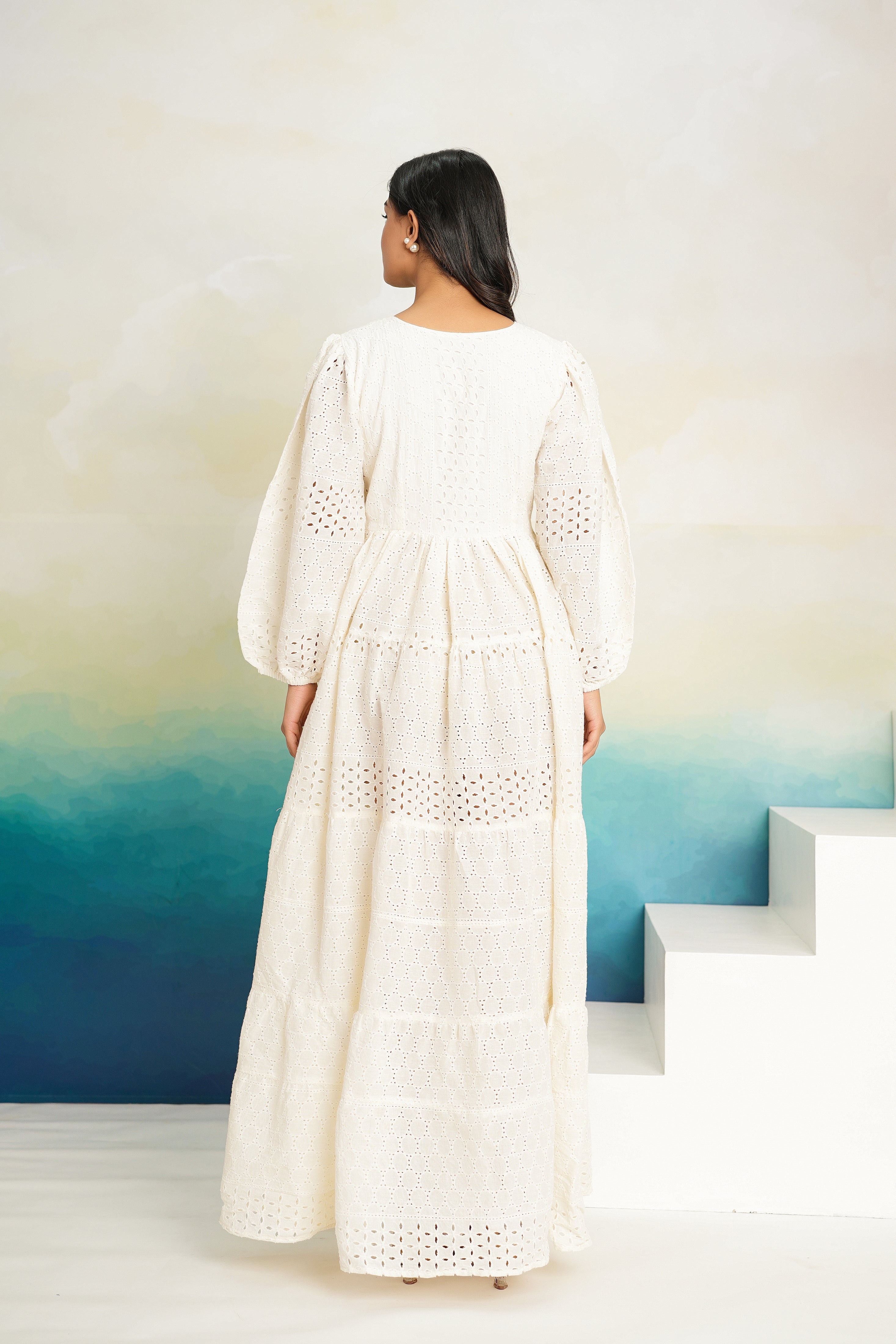 White Shiffli Maxi Dress