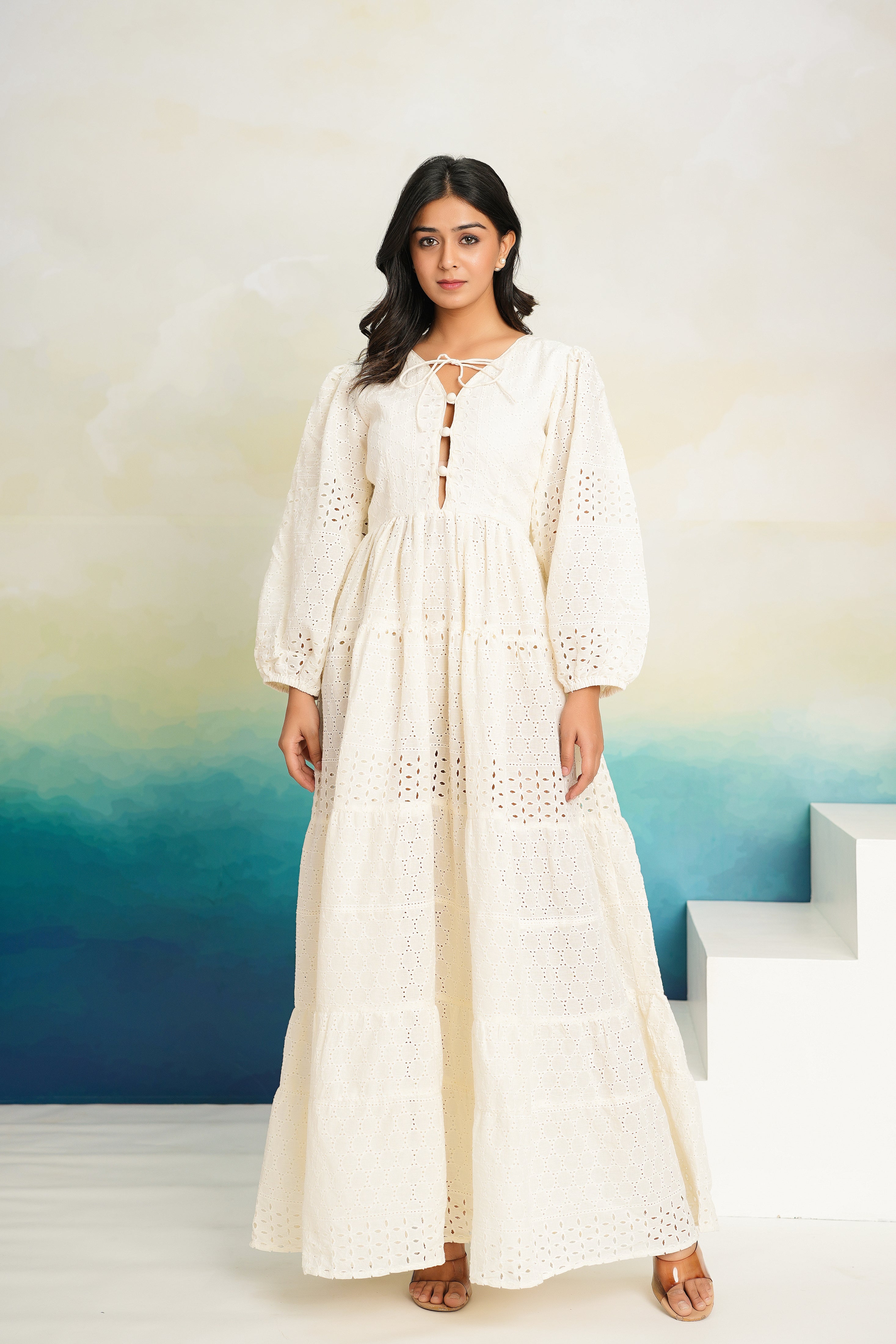 White Shiffli Maxi Dress