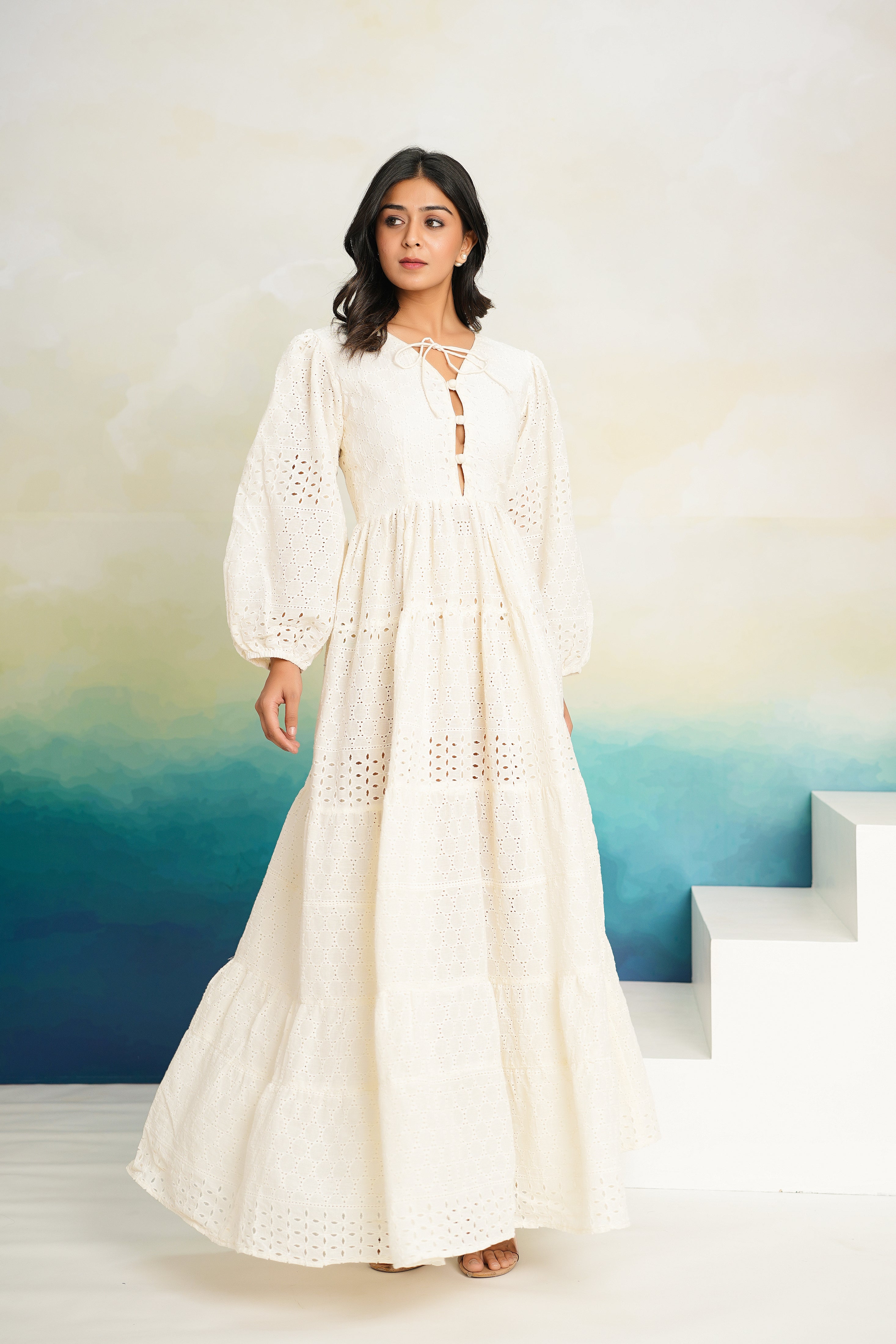 White Shiffli Maxi Dress