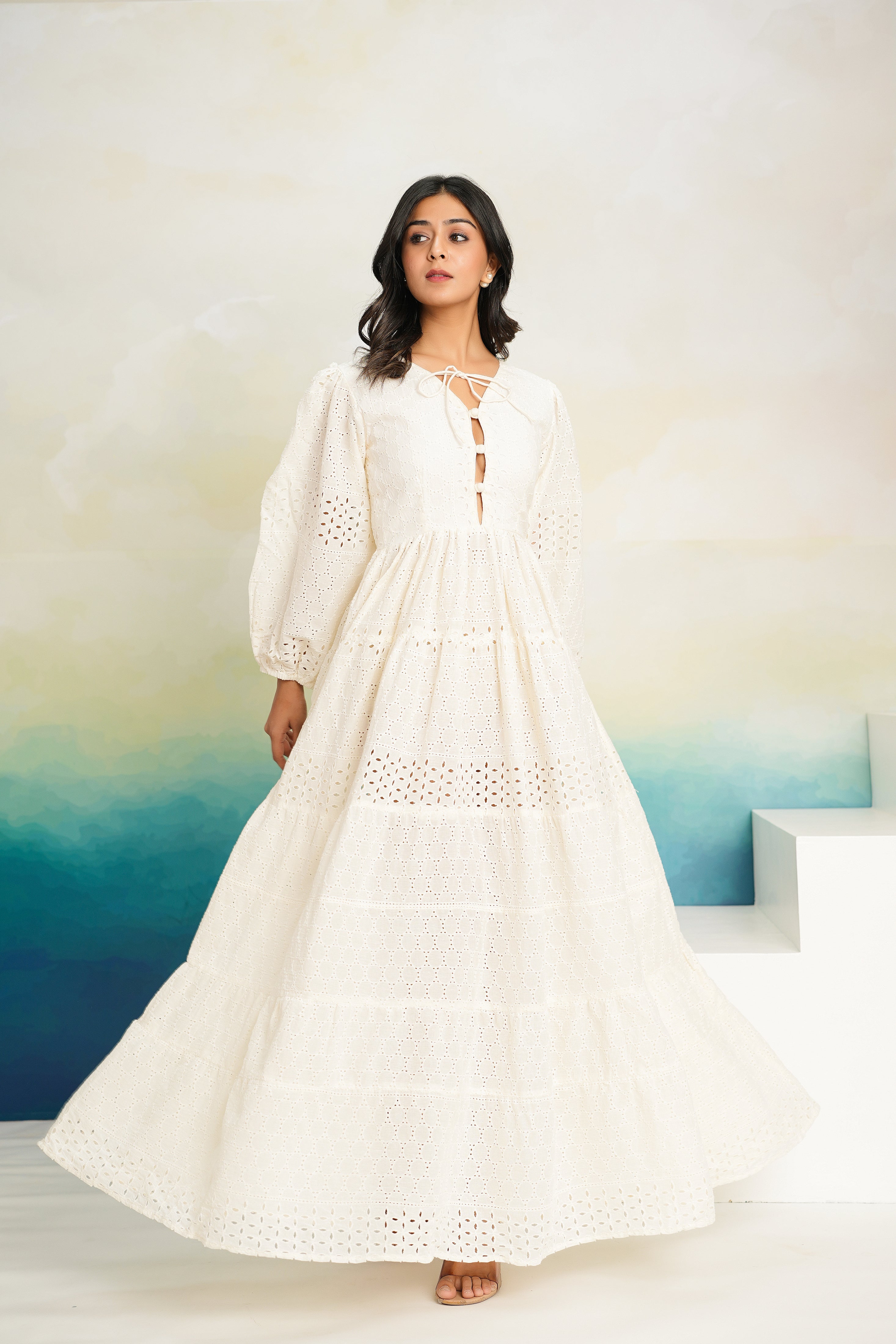 White Shiffli Maxi Dress