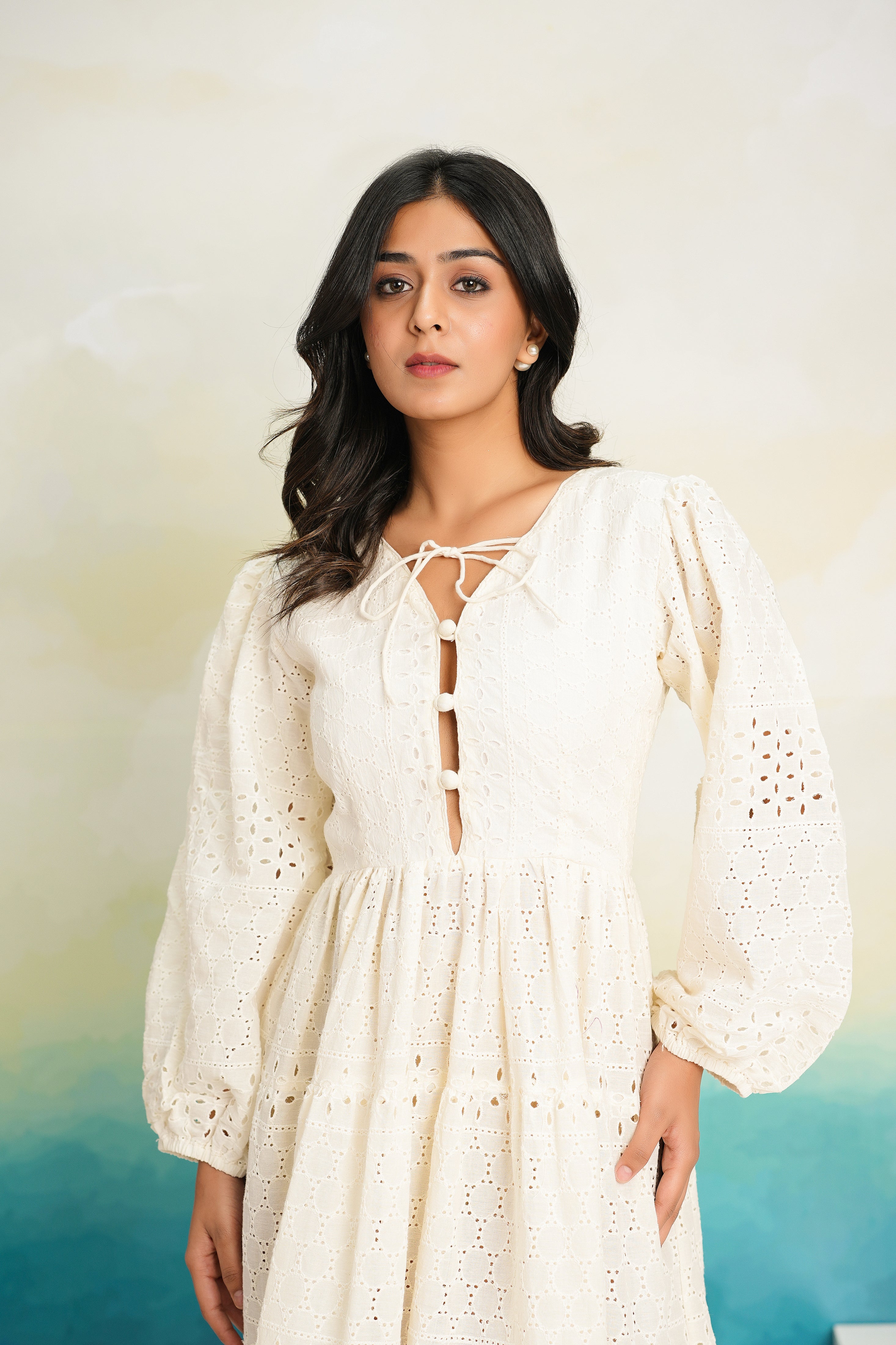 White Shiffli Maxi Dress
