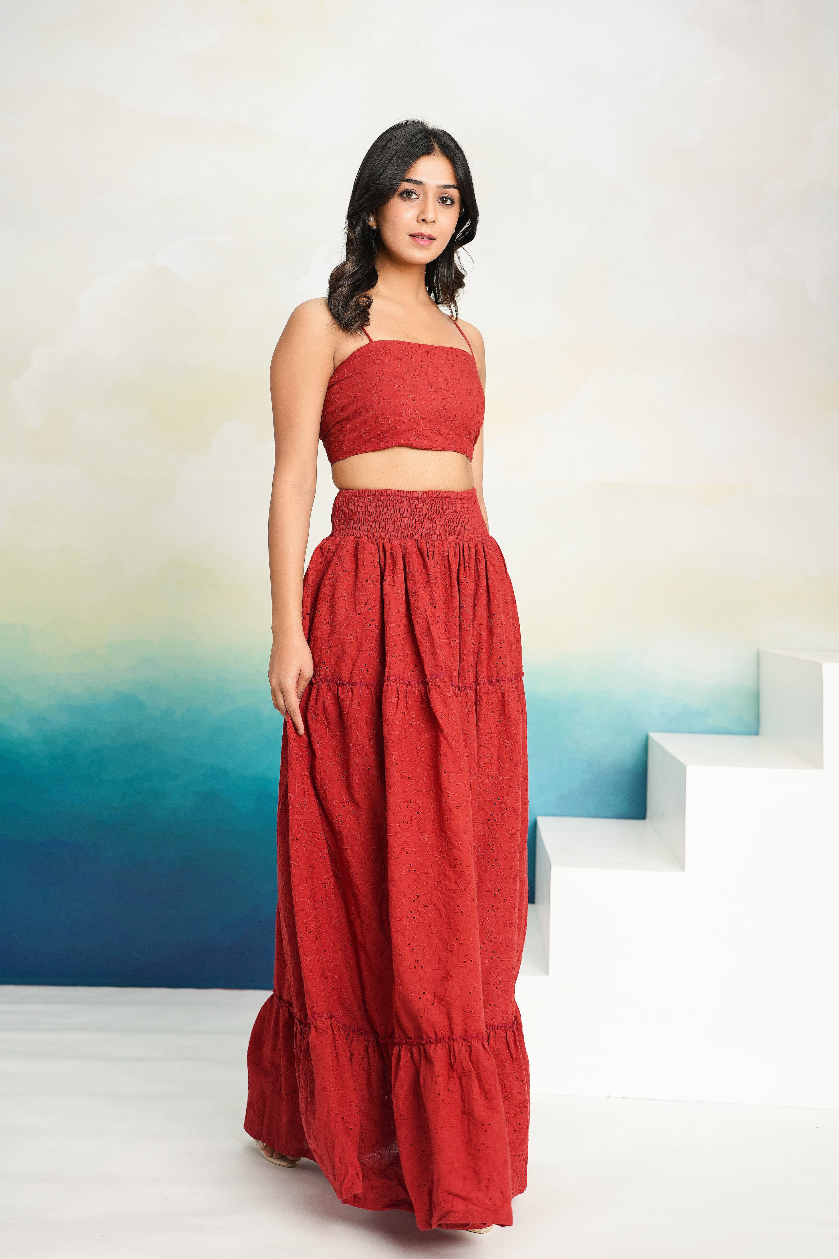 Brick Red Shiffli Coord Set