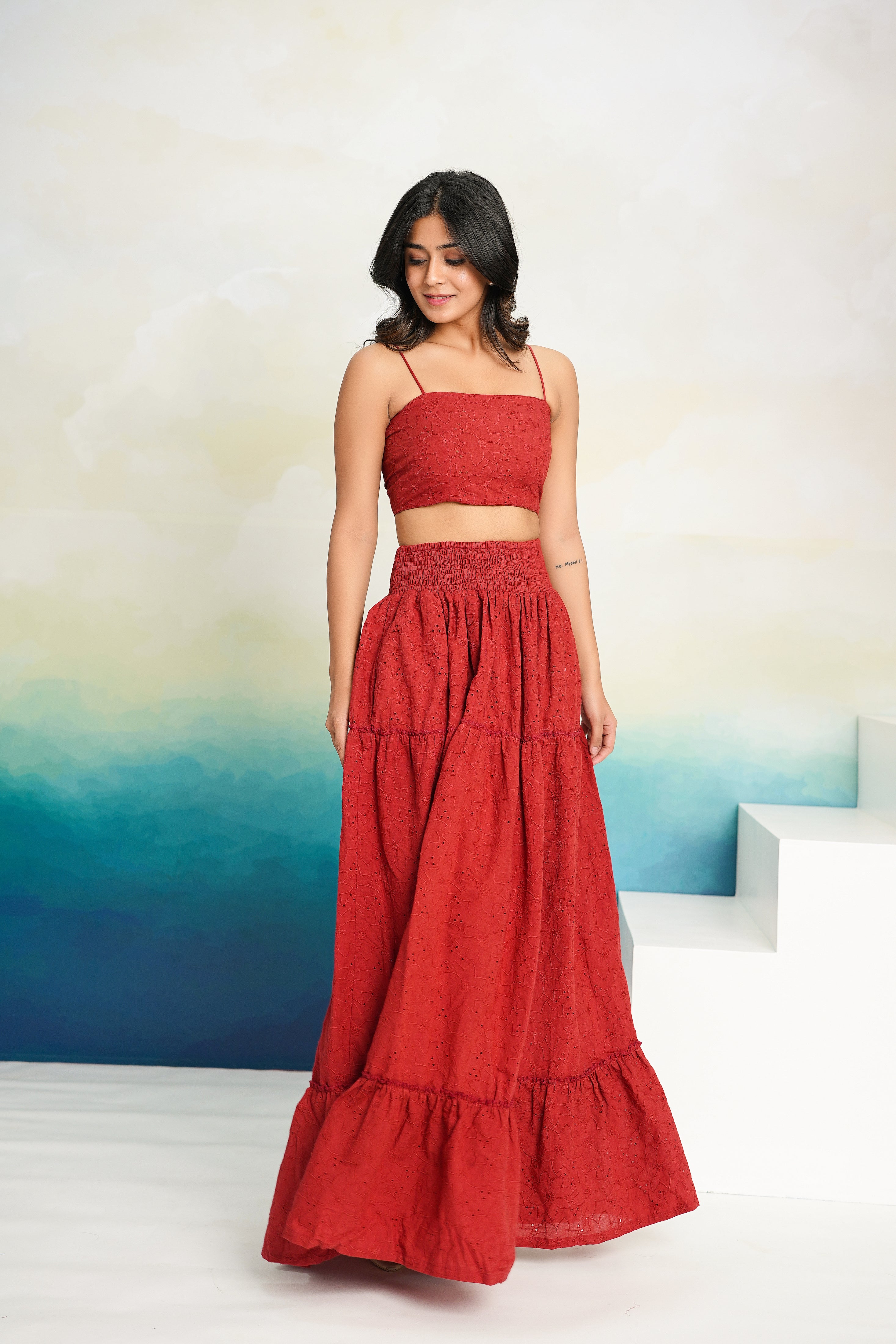 Brick Red Shiffli Coord Set