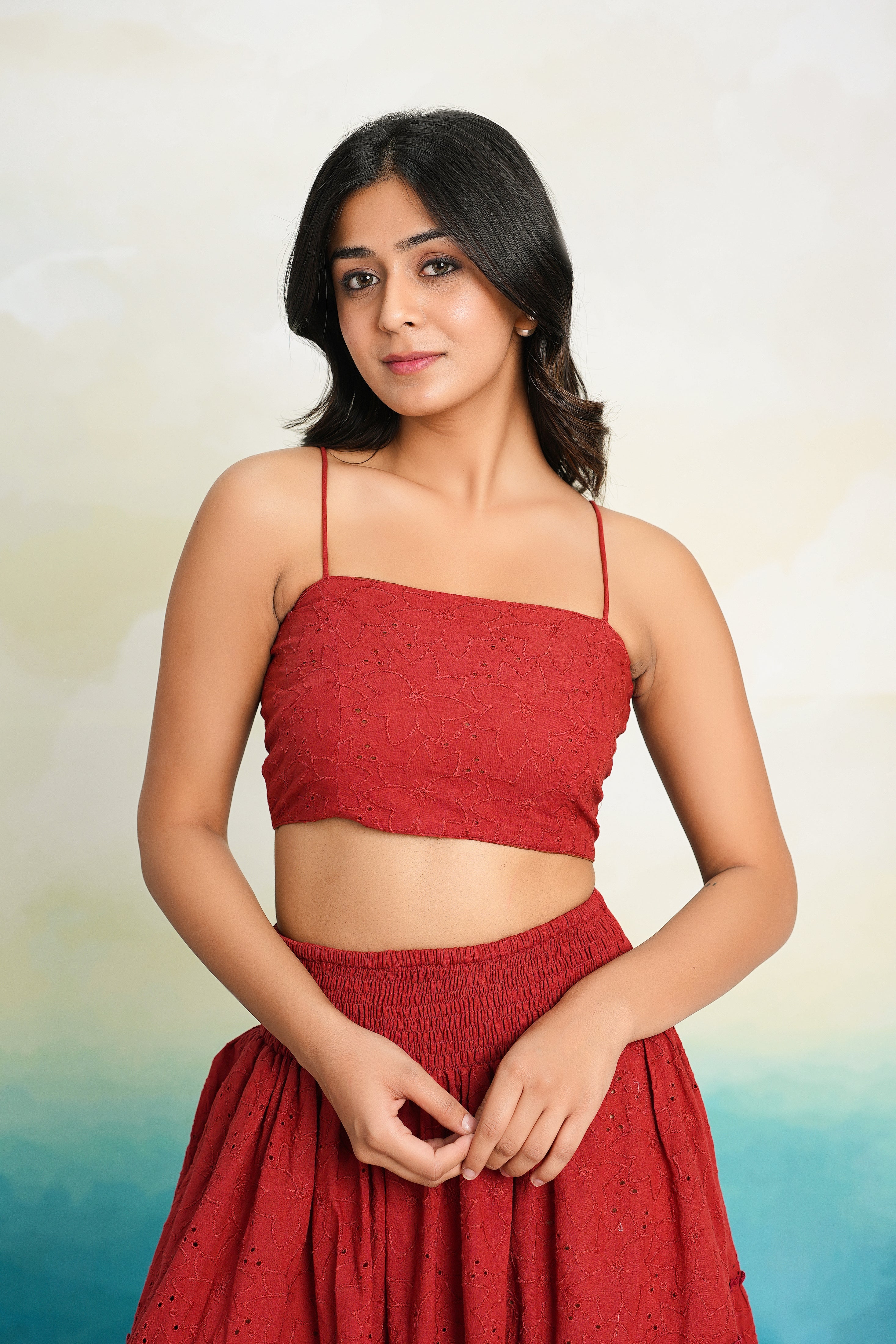 Brick Red Shiffli Coord Set