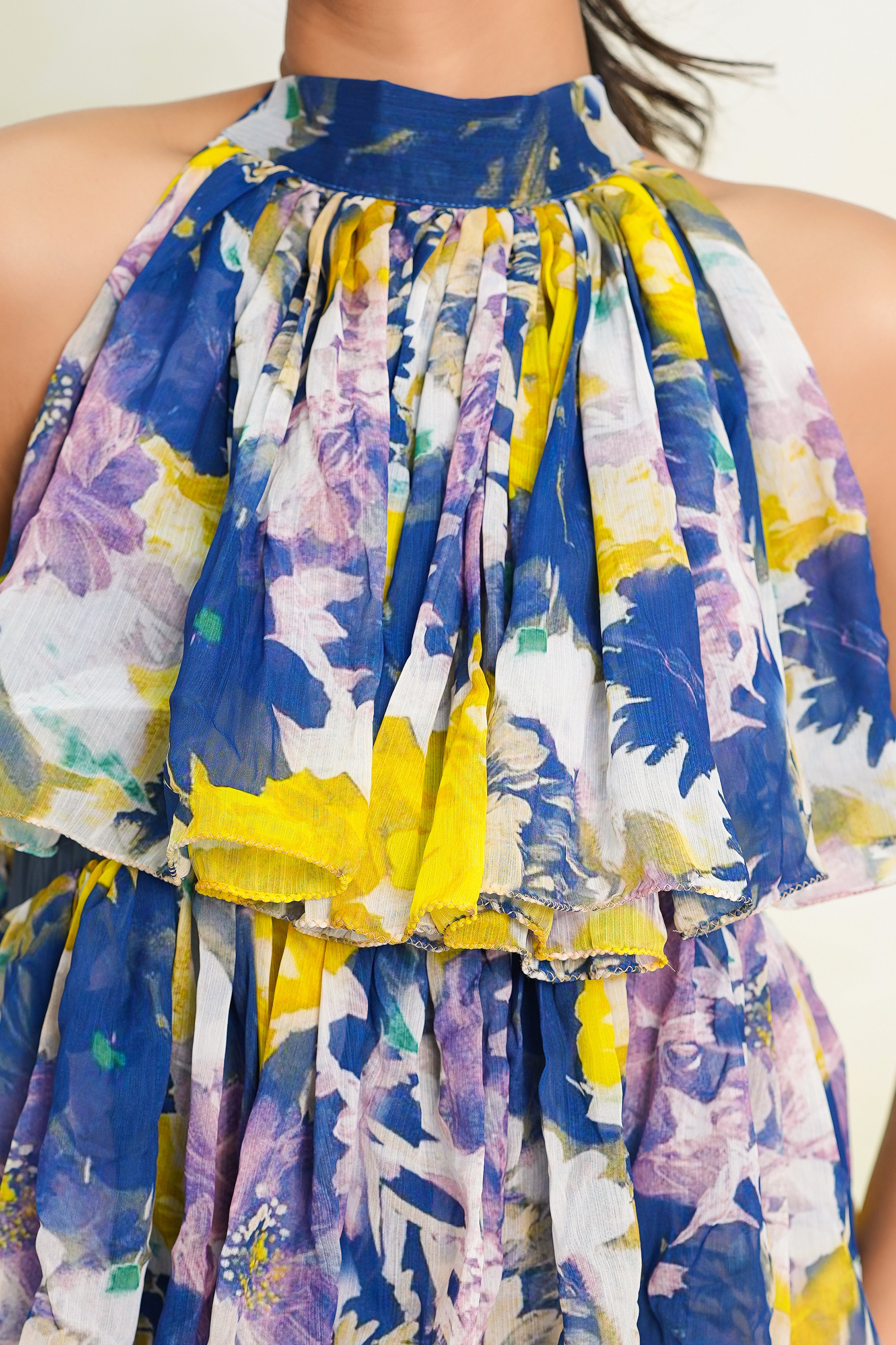 Ultramarine Printed Frill Mini Dress