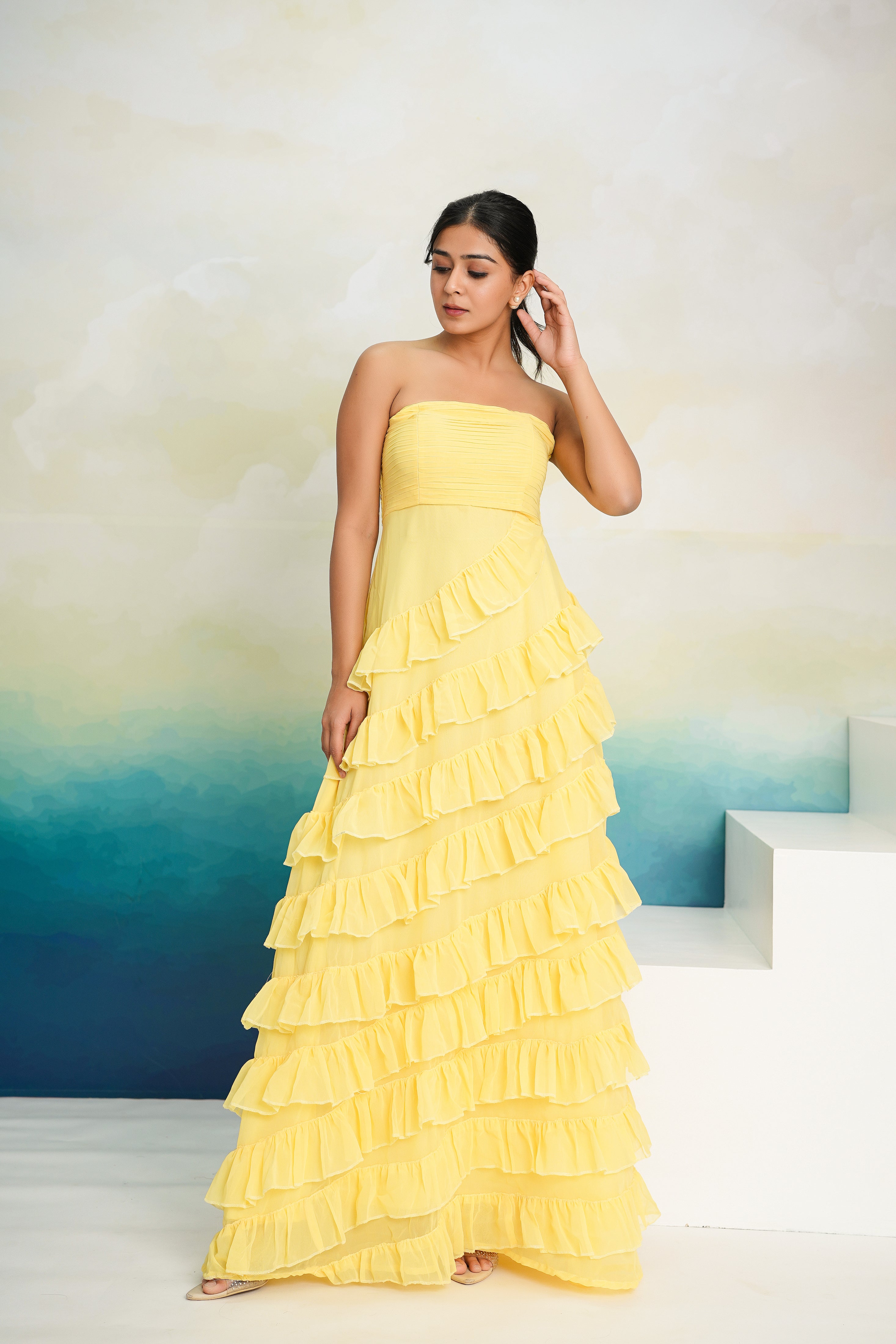 Butter Yellow Frill Maxi Dress