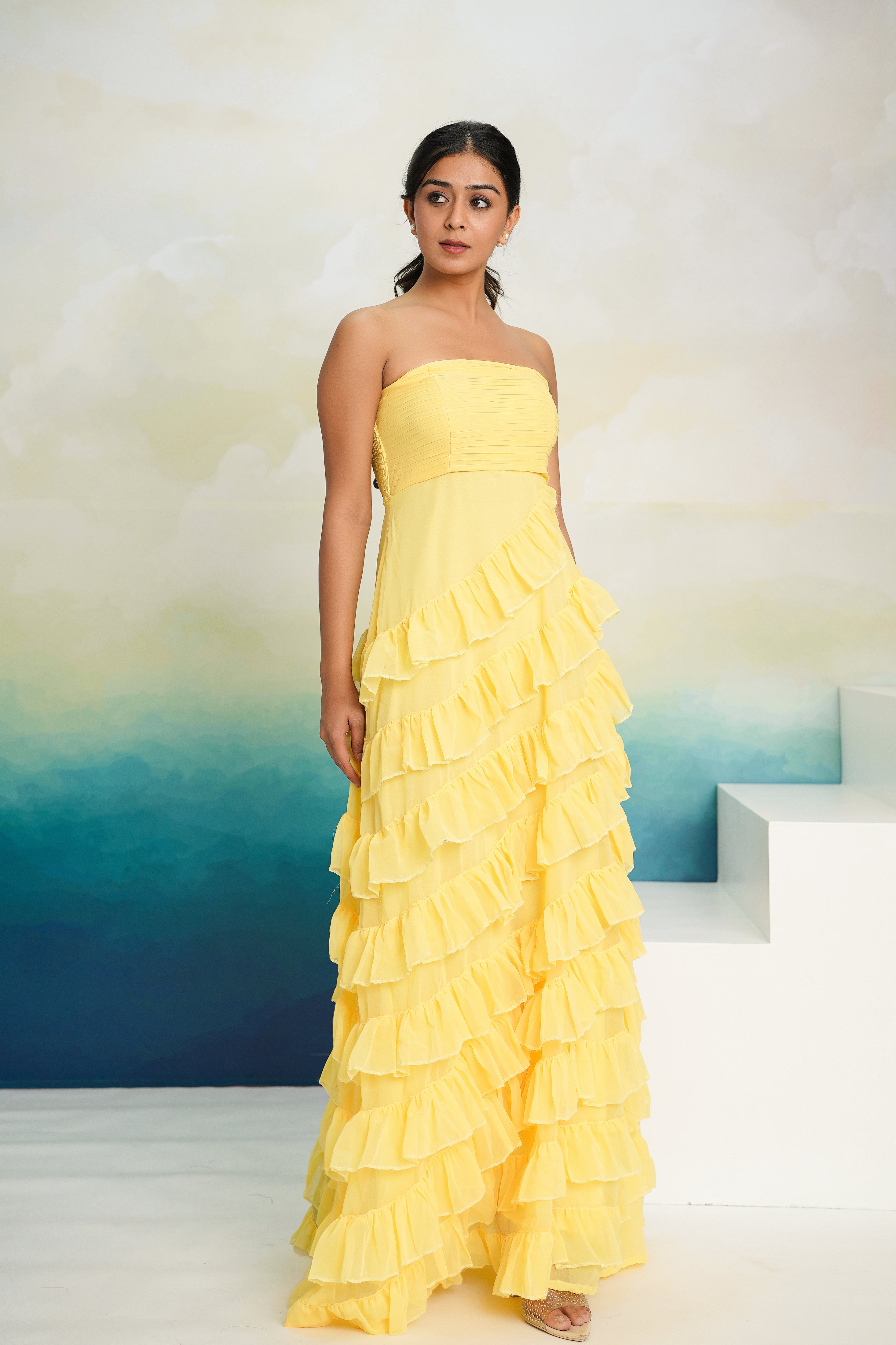 Butter Yellow Frill Maxi Dress