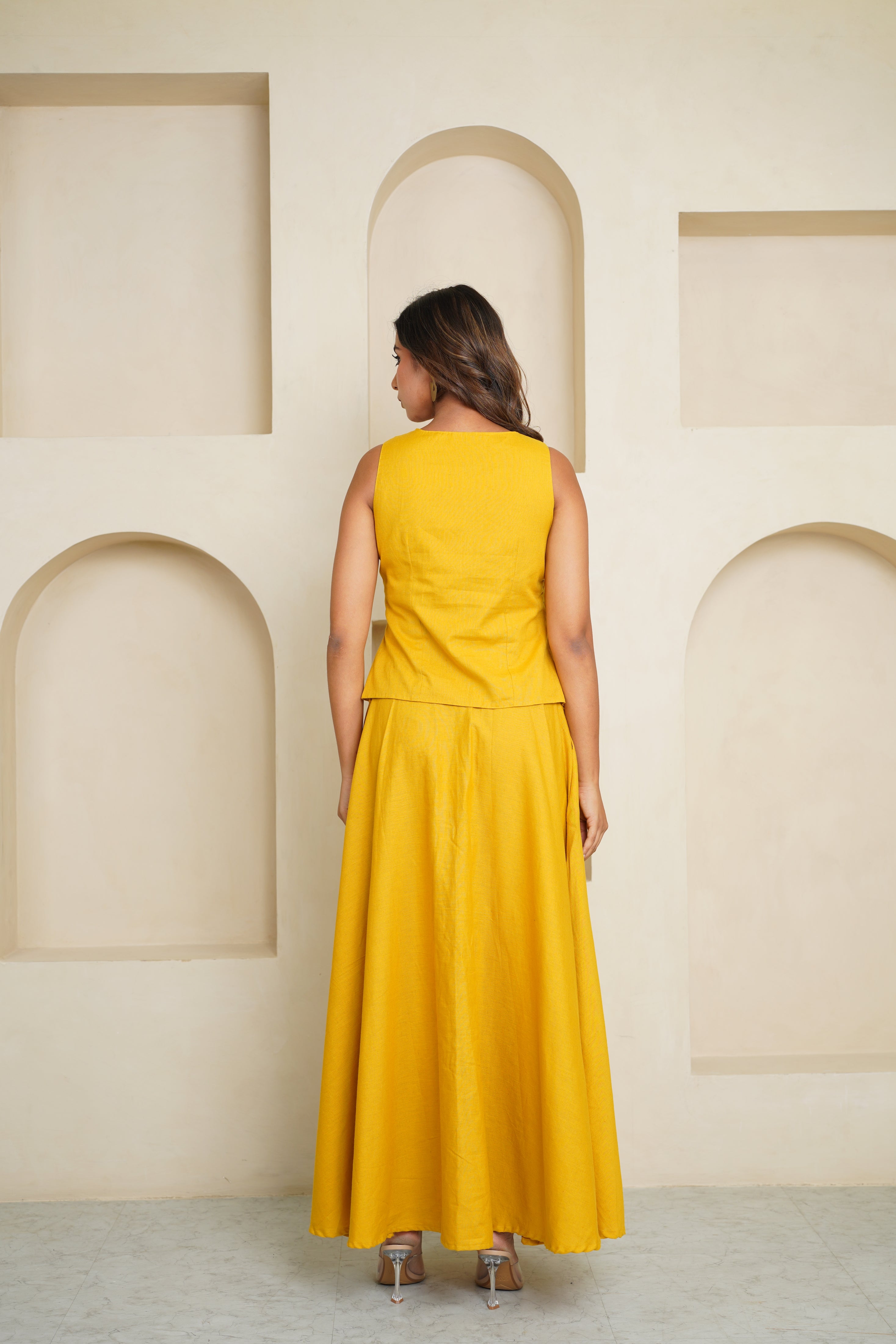 Yellow Khadi Co-ord Set