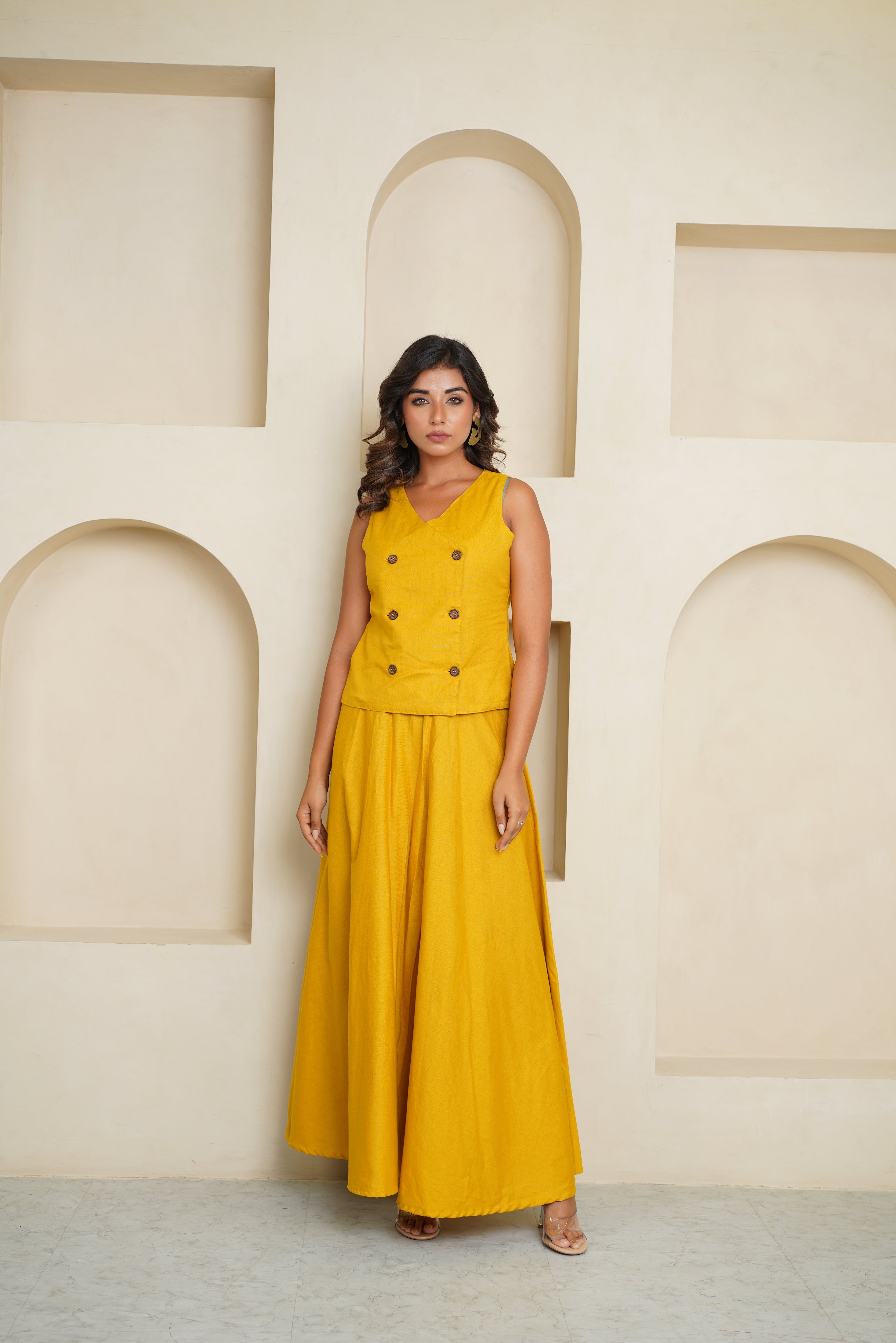 Yellow Khadi Co-ord Set
