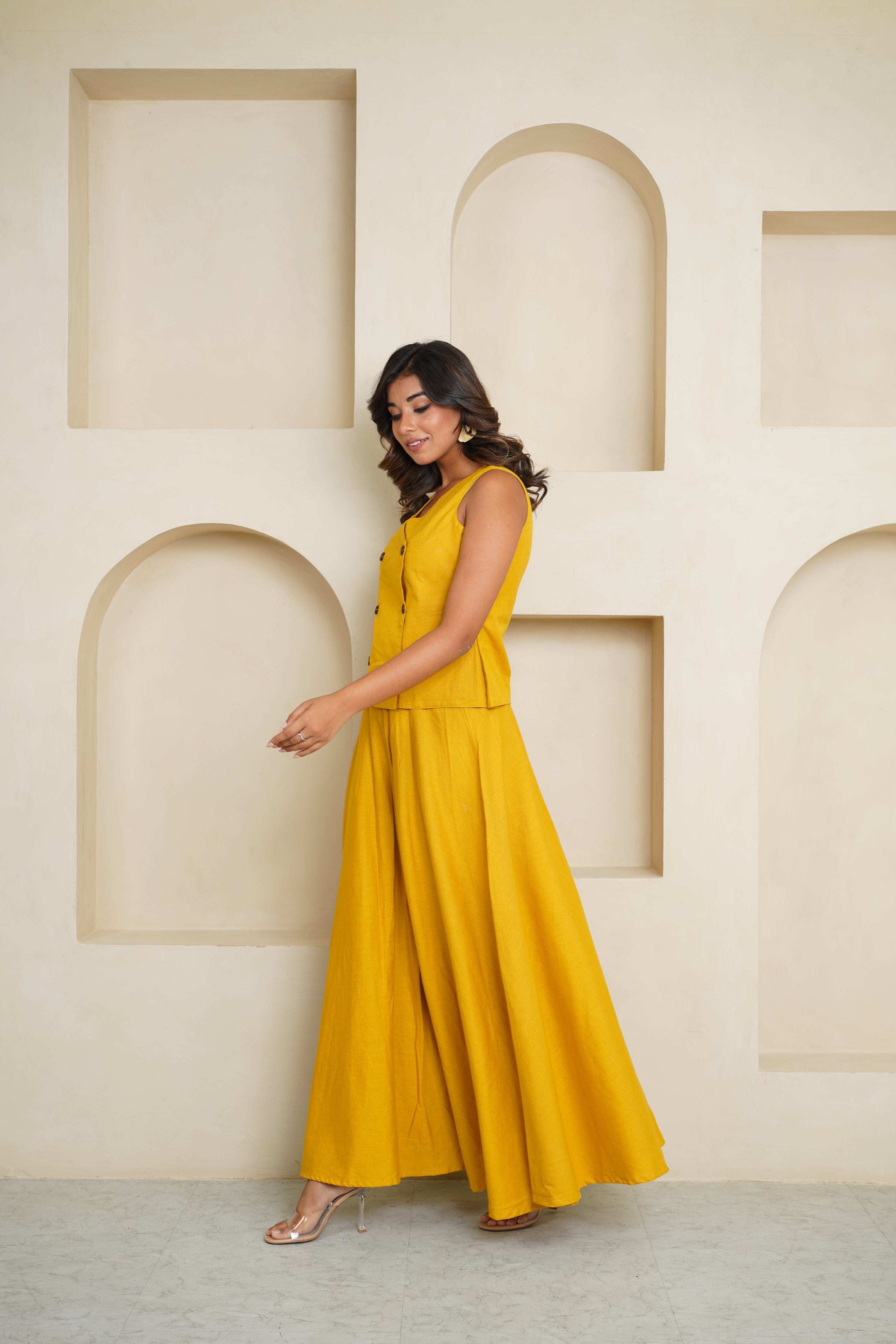 Yellow Khadi Co-ord Set