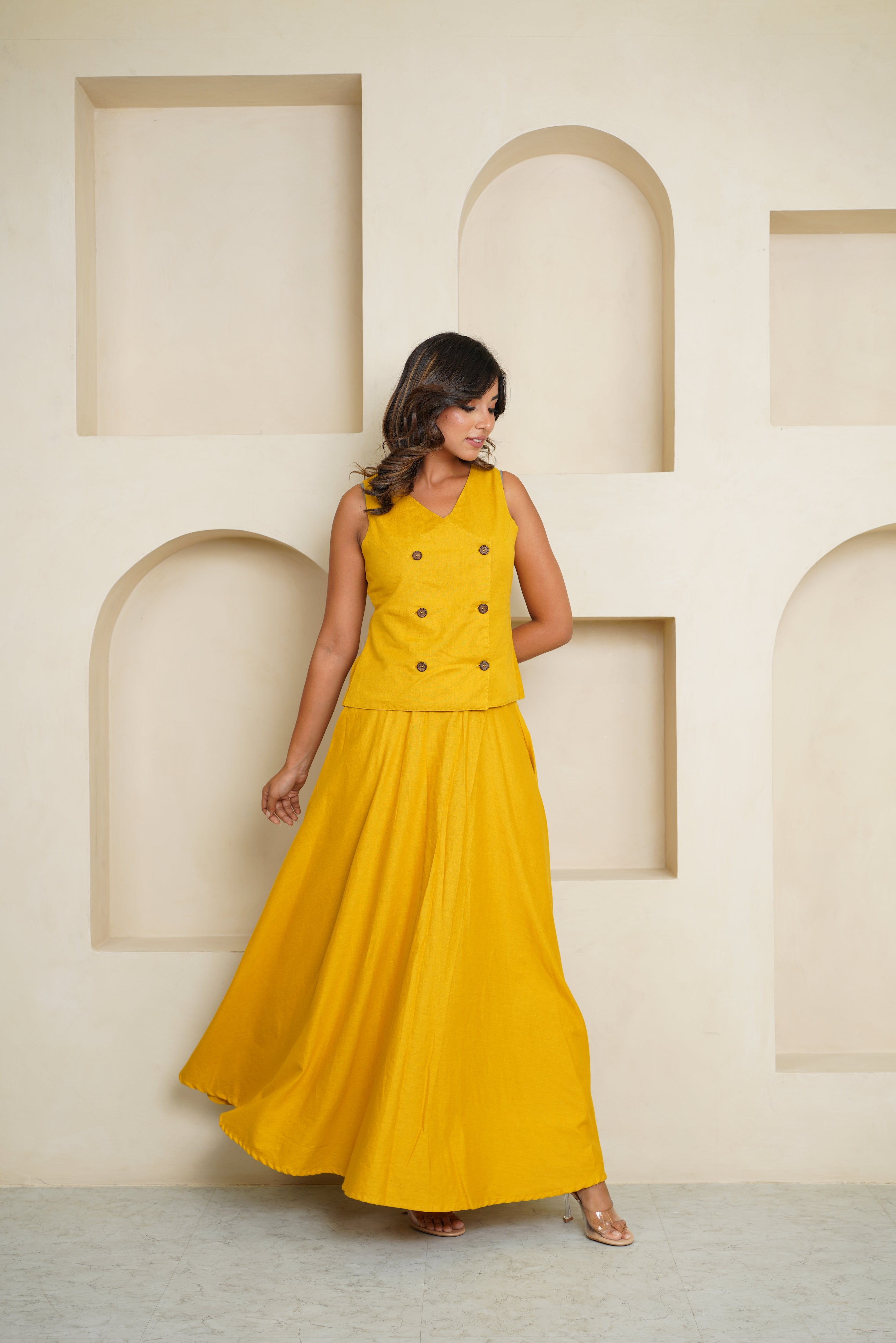Yellow Khadi Co-ord Set