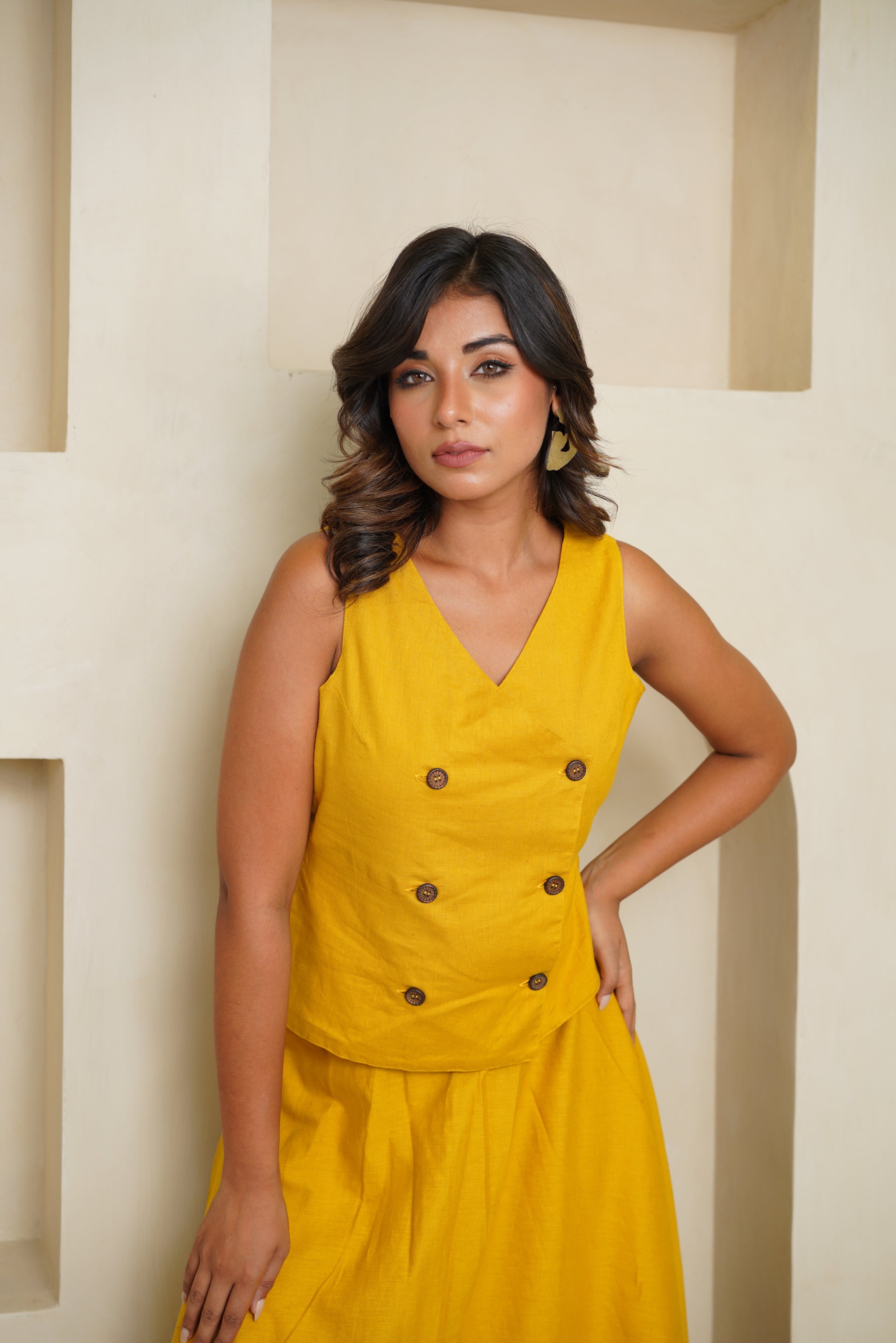 Yellow Khadi Co-ord Set