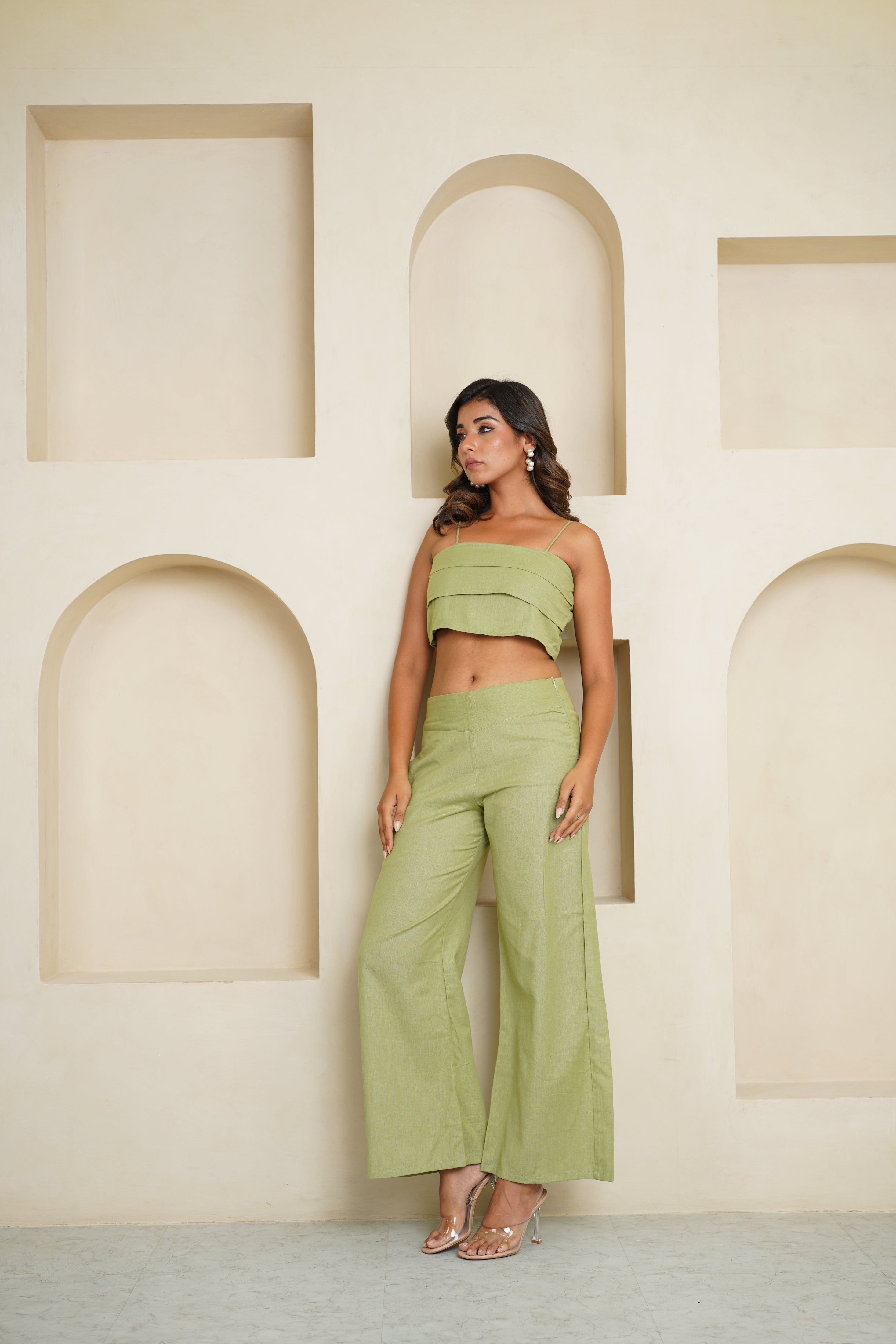 Green Khadi Co-ord Set