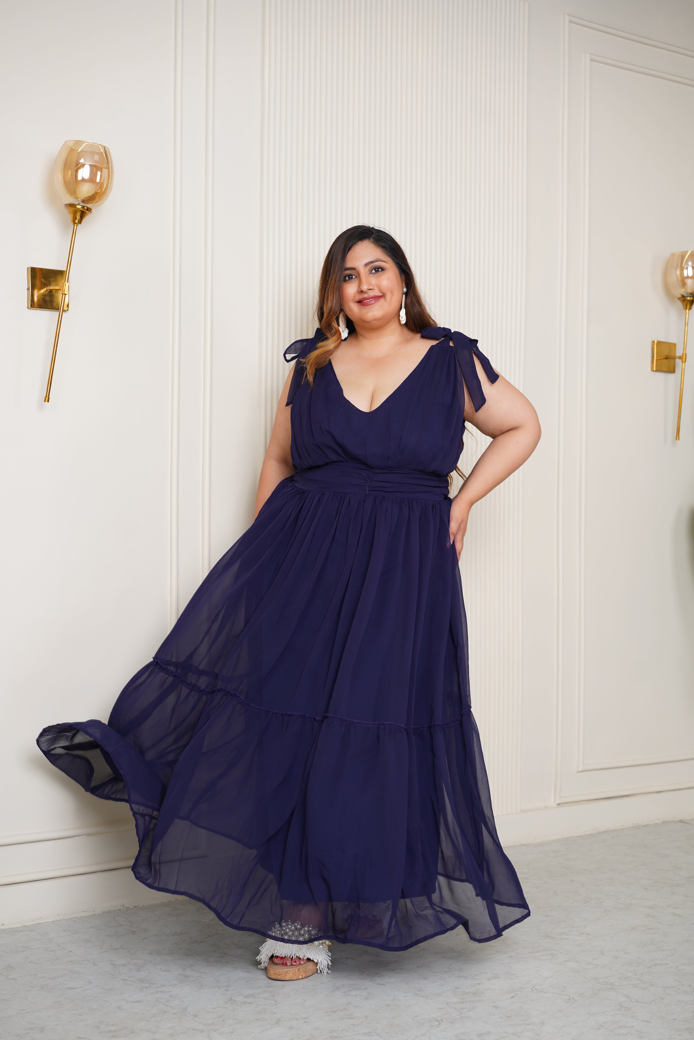 Blue Georgette Long Dress