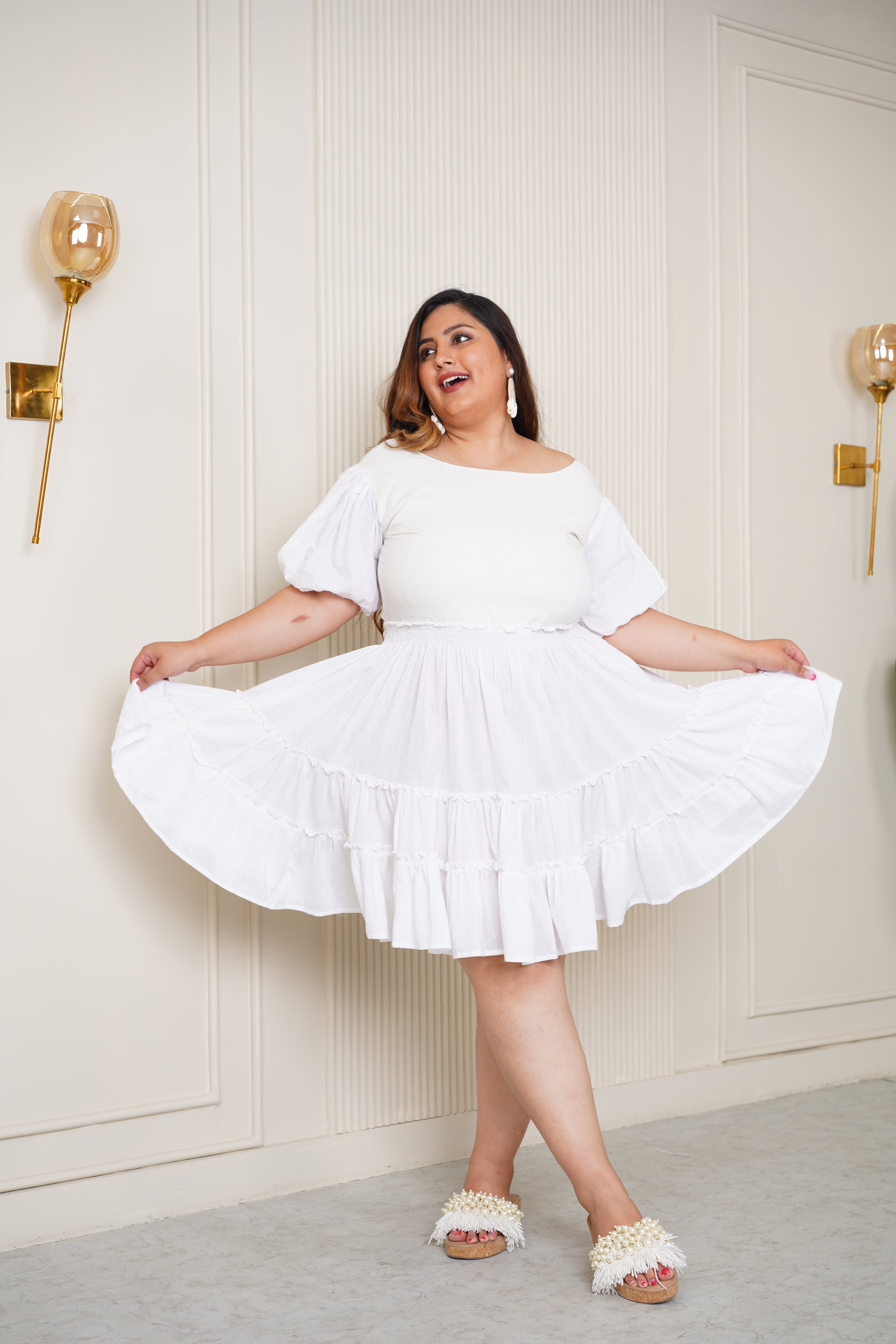 white cotton short dress