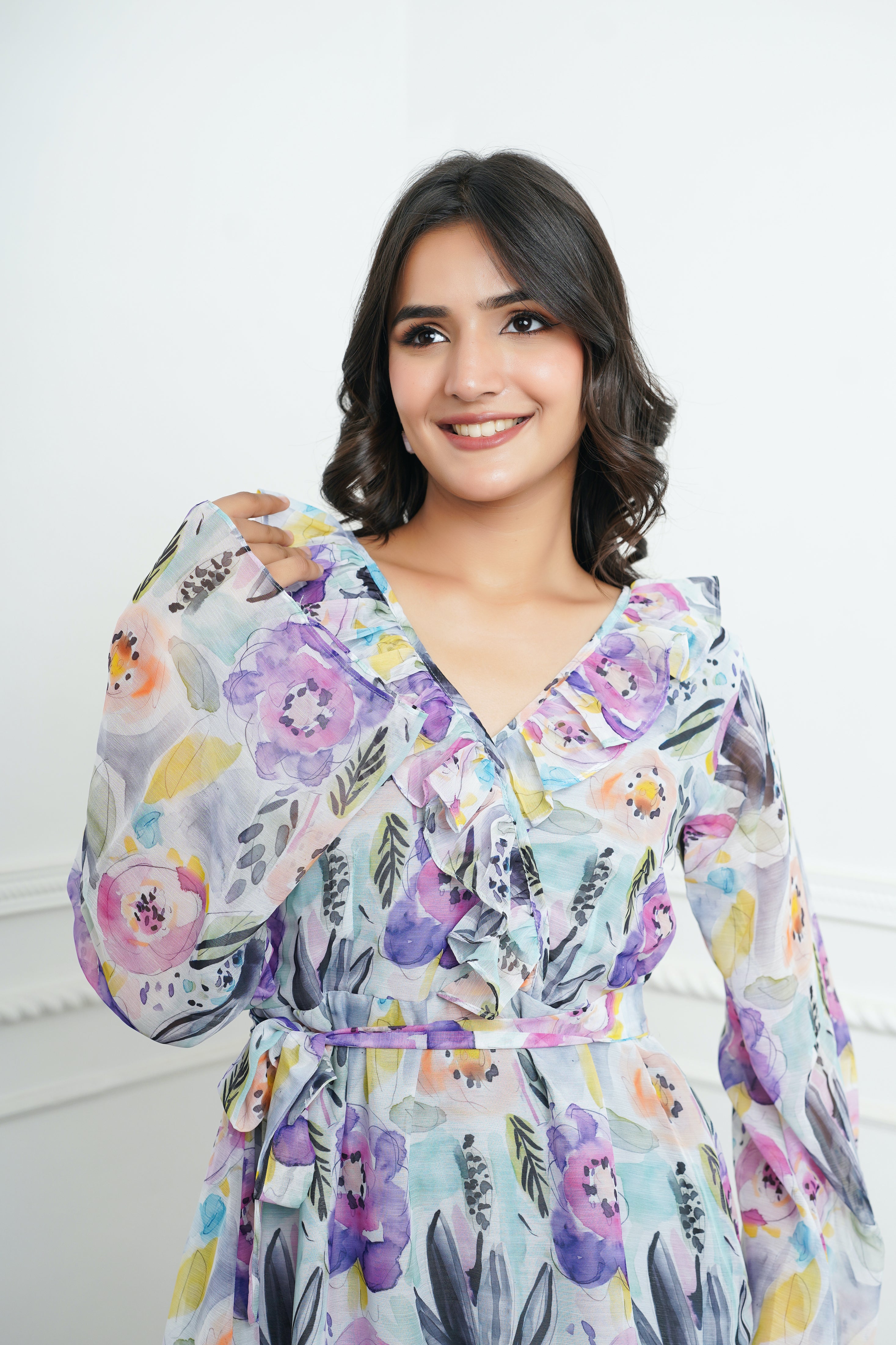 Light Blue-Grey Printed Mini Dress