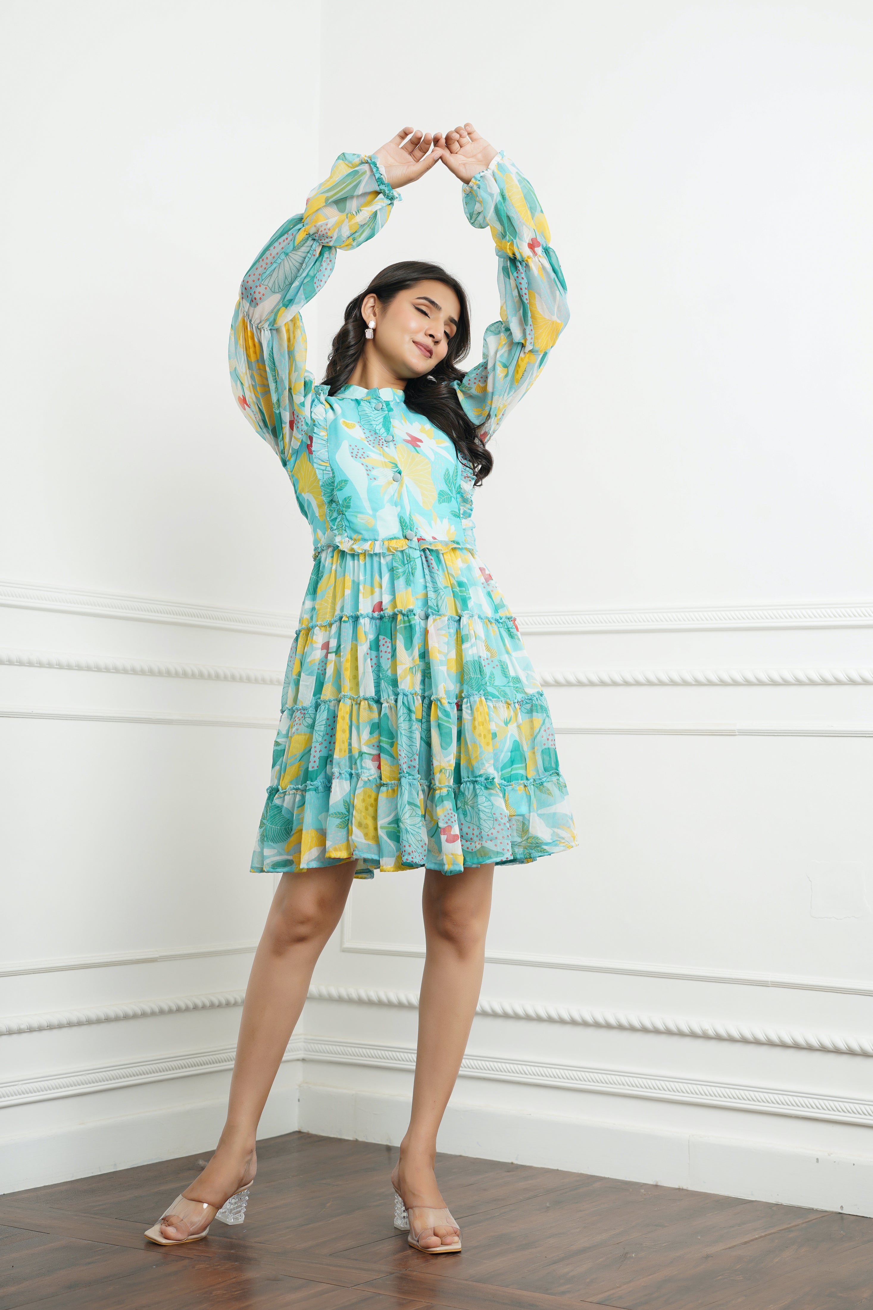 Pistachio mini ruffle dress