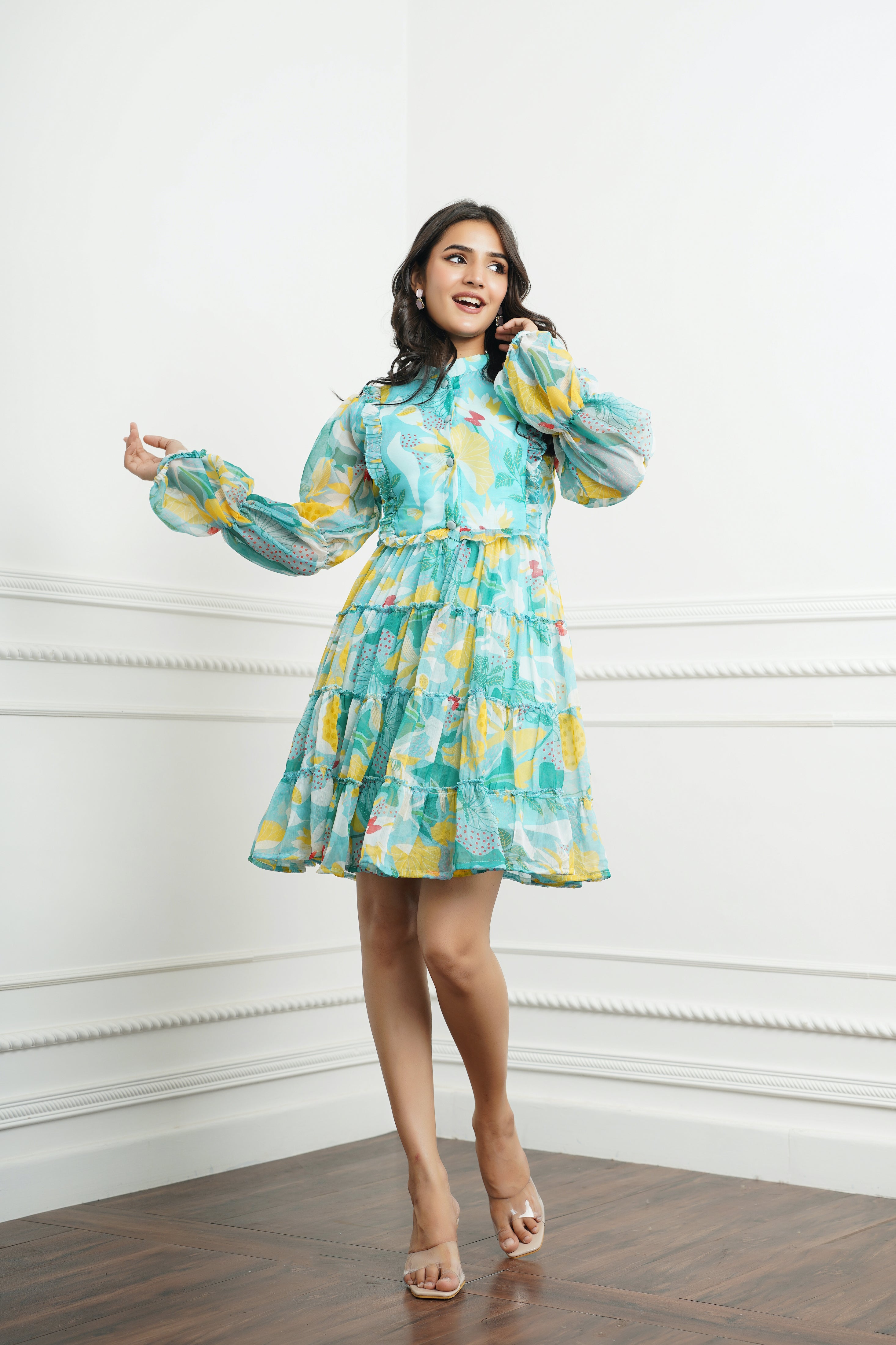 Pistachio mini ruffle dress