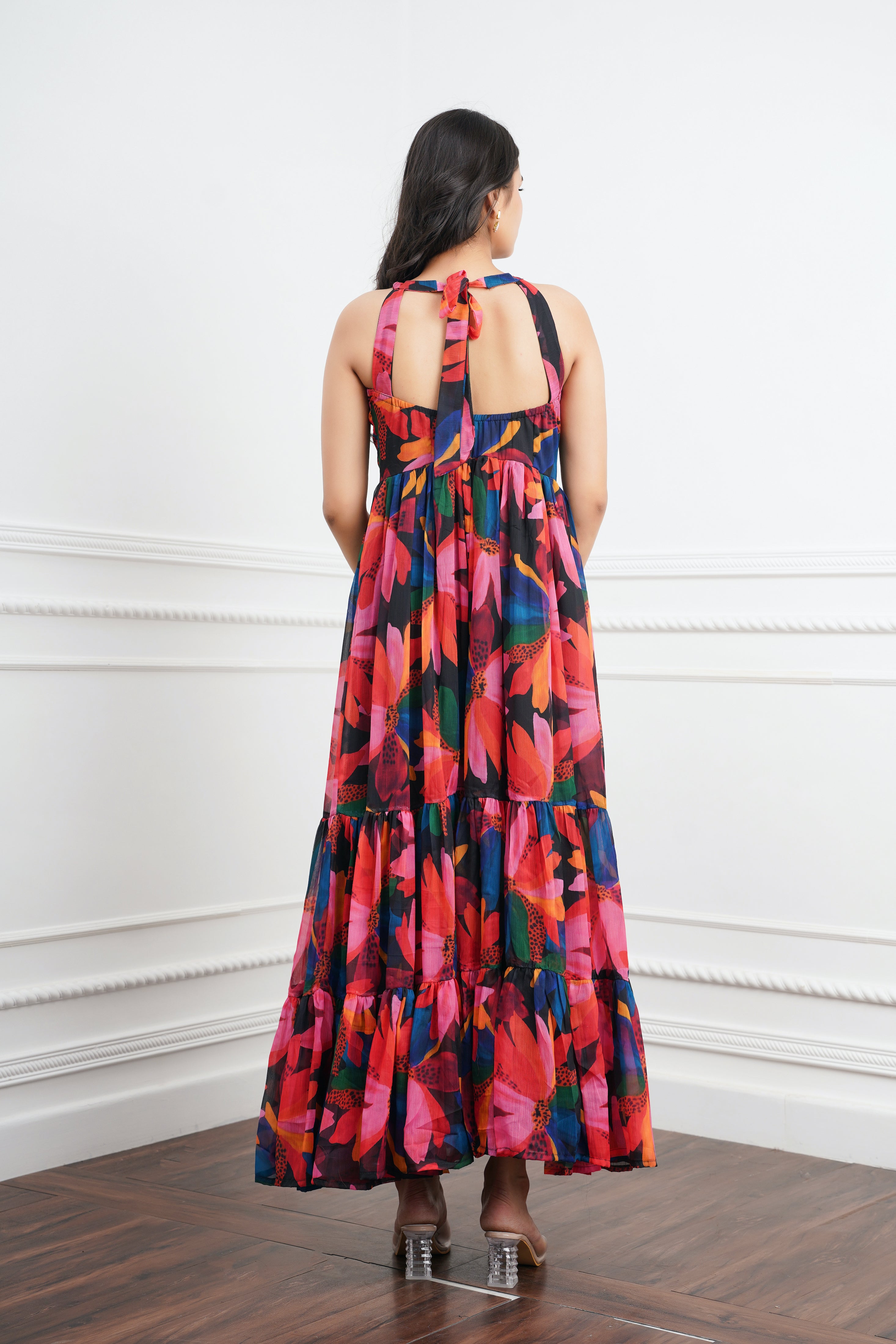 Black Big Floral Maxi Dress