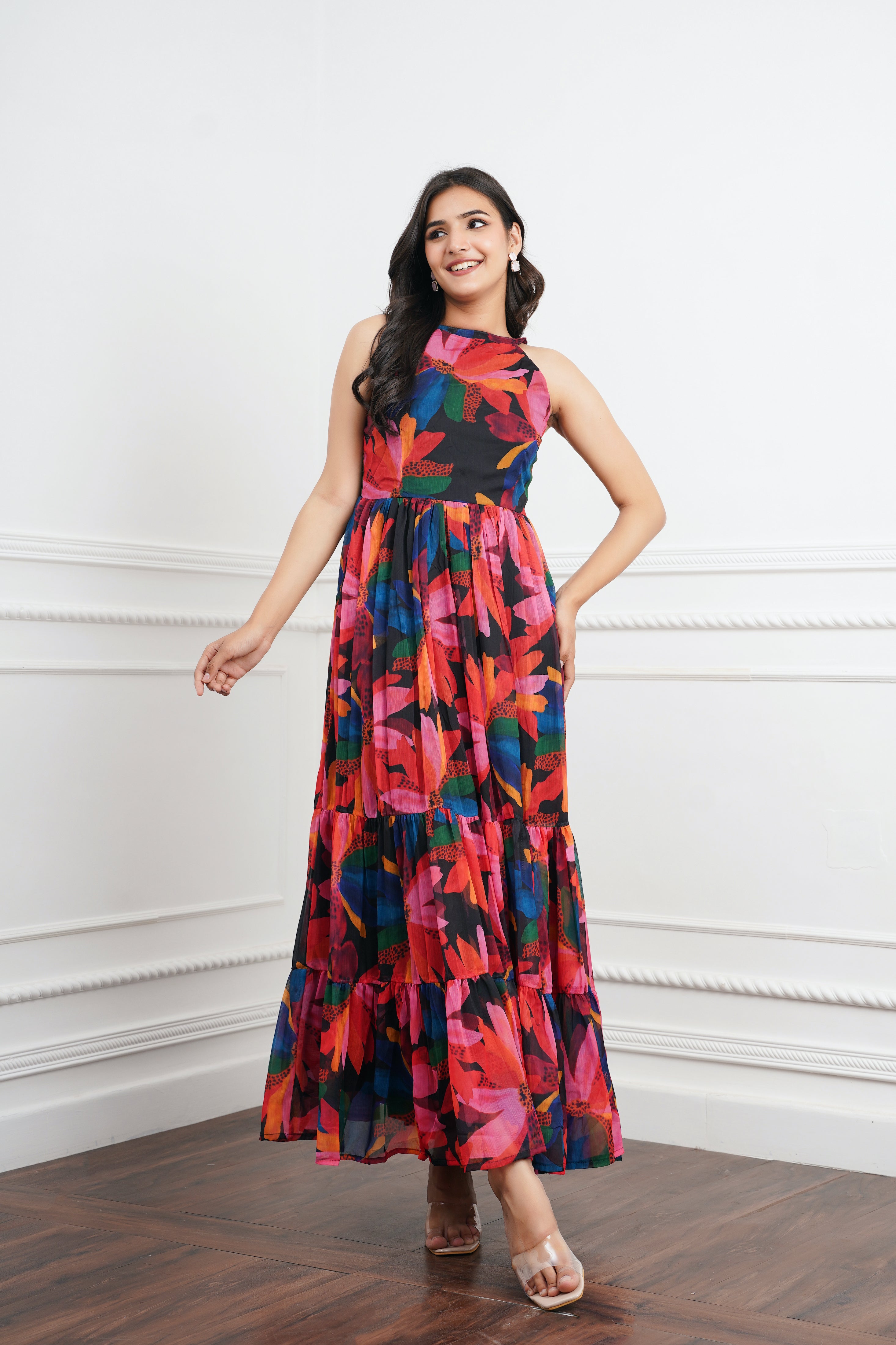 Black Big Floral Maxi Dress