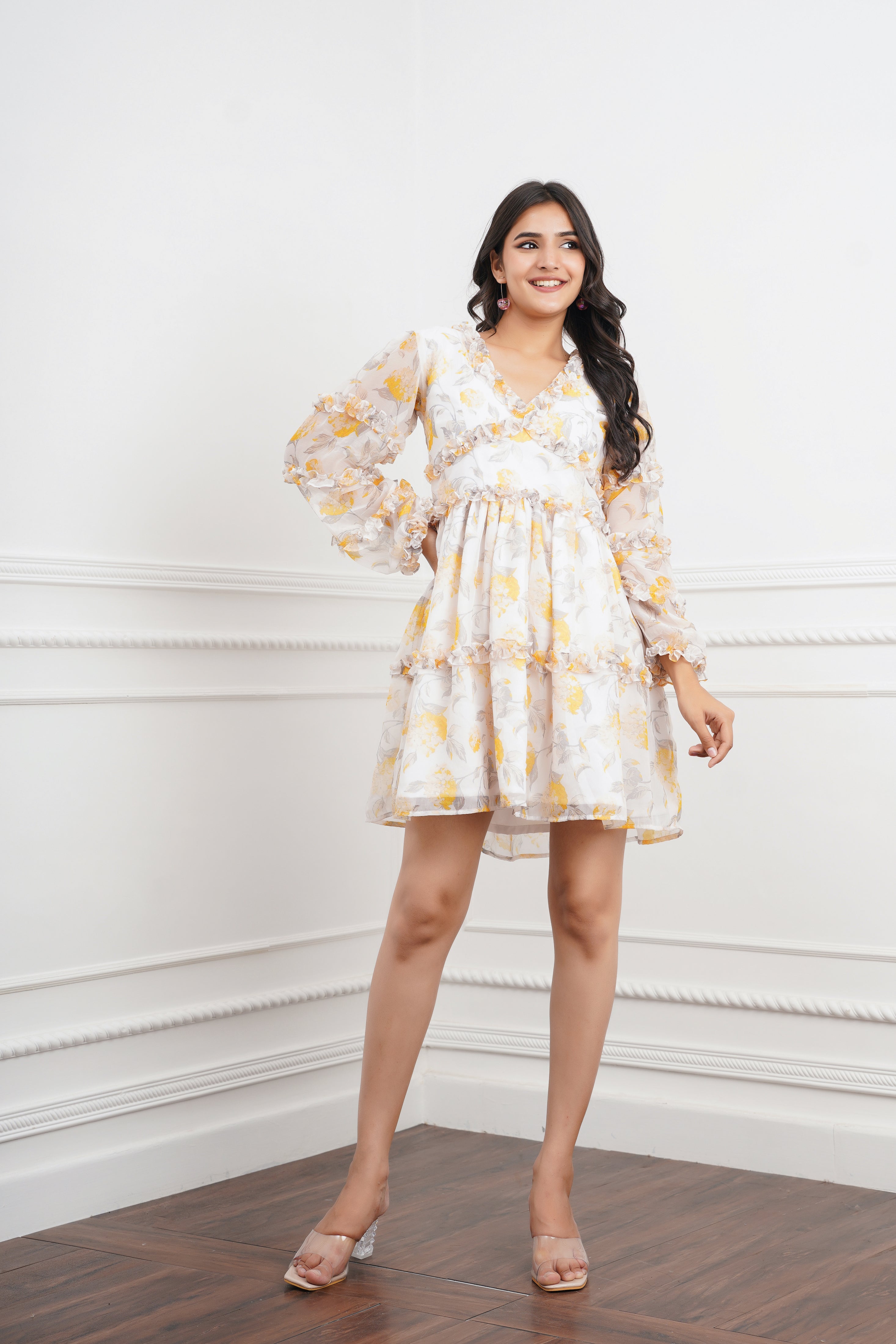 Off White Printed Mini Dress