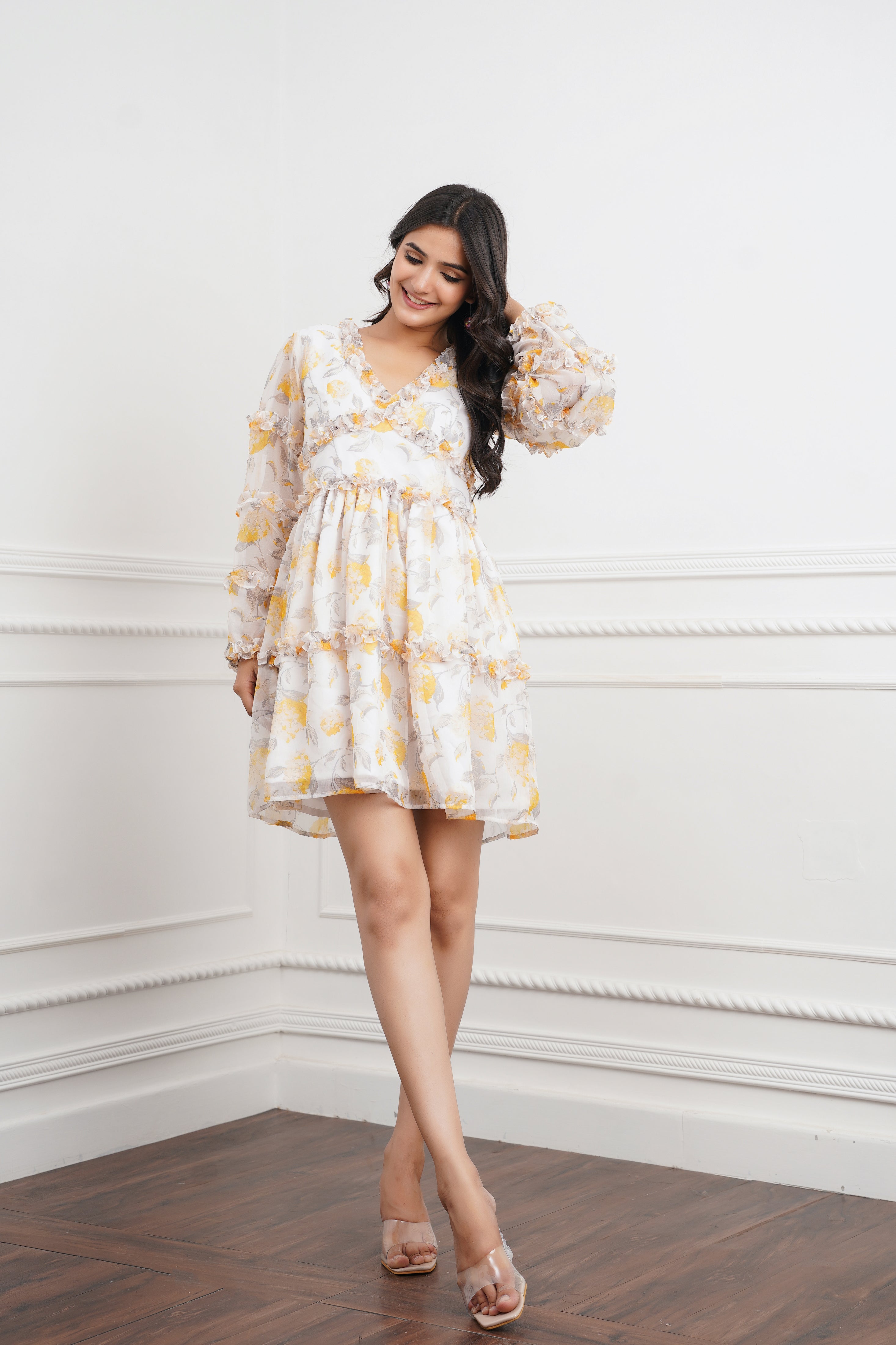 Off White Printed Mini Dress