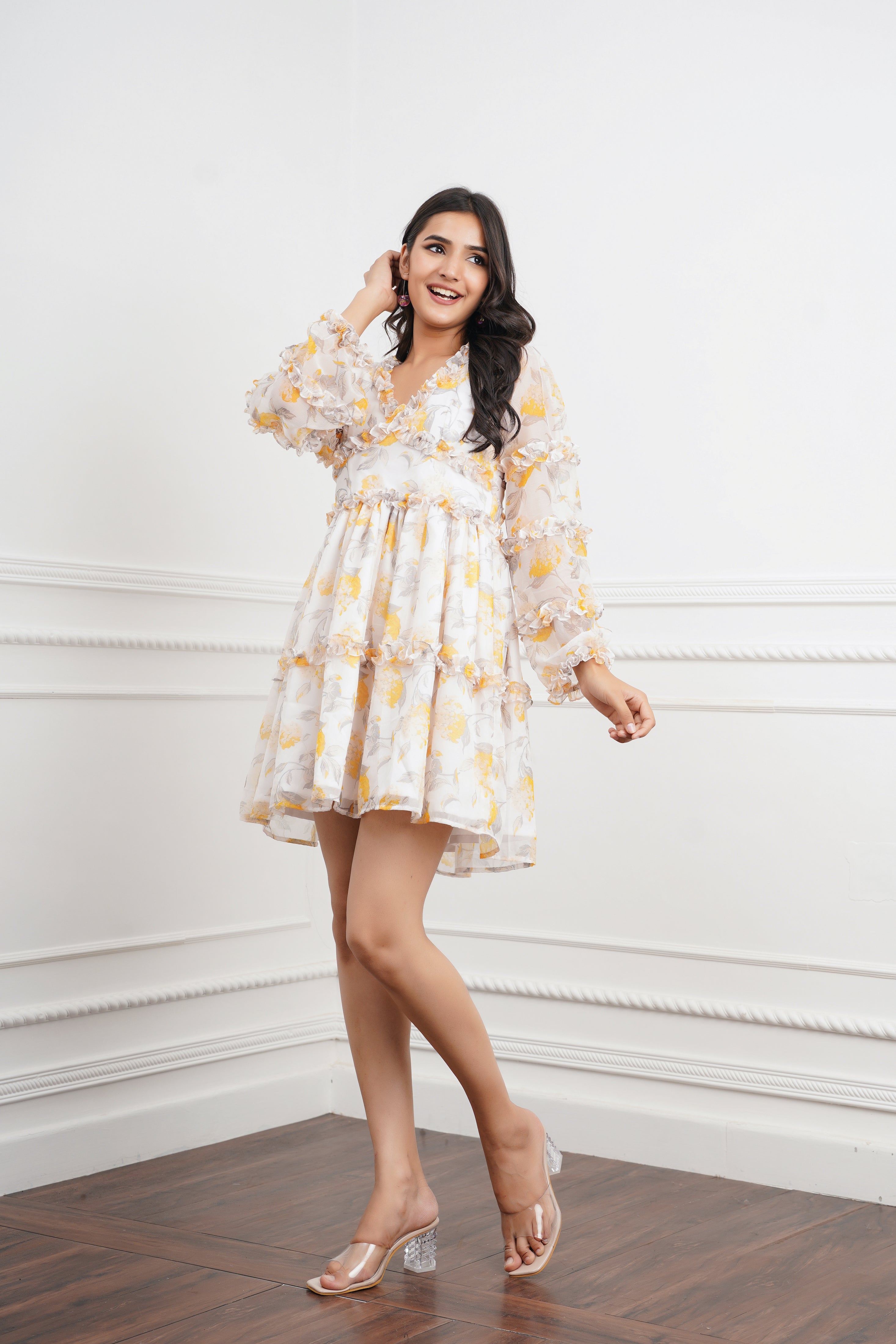 Off White Printed Mini Dress