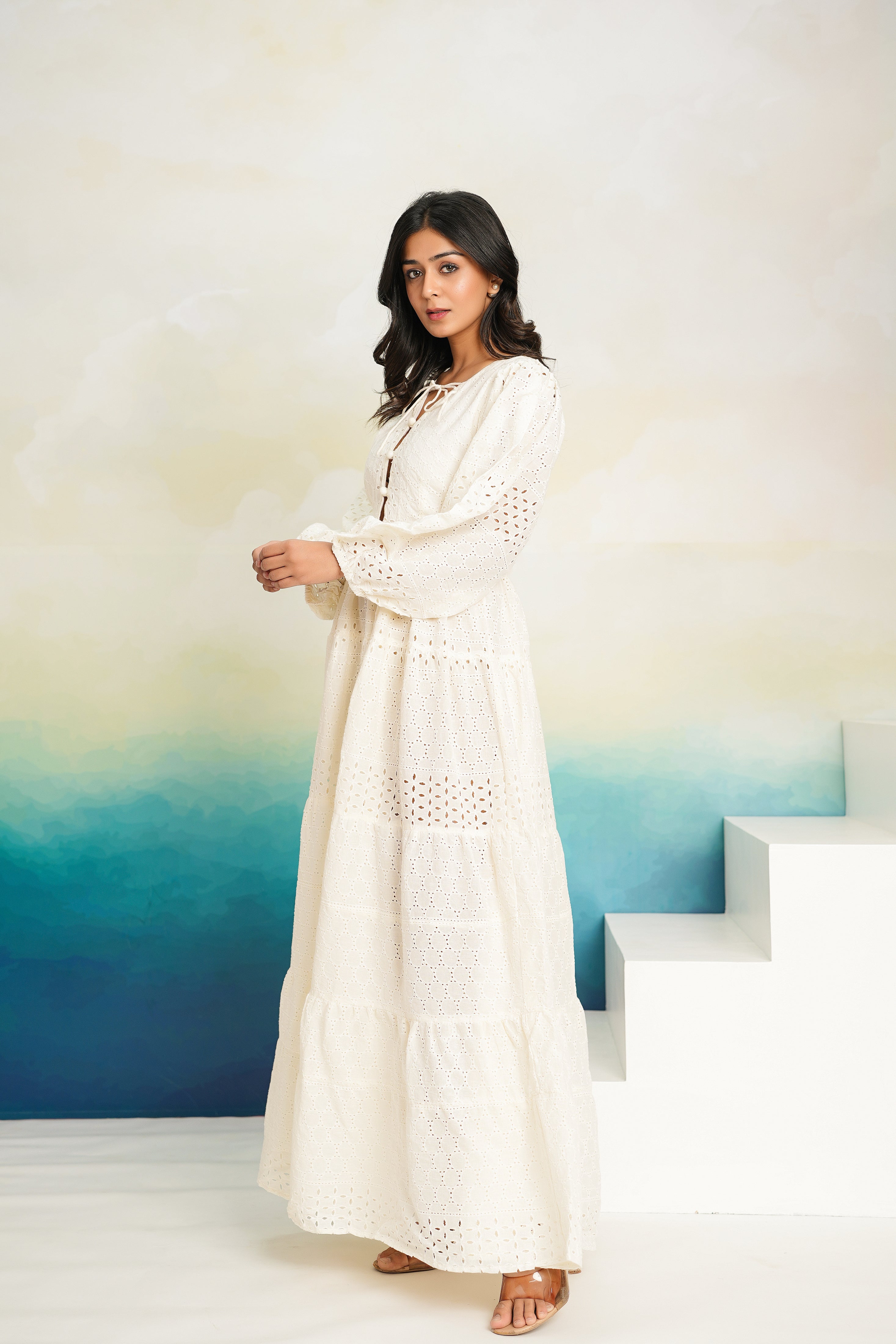 White Shiffli Maxi Dress