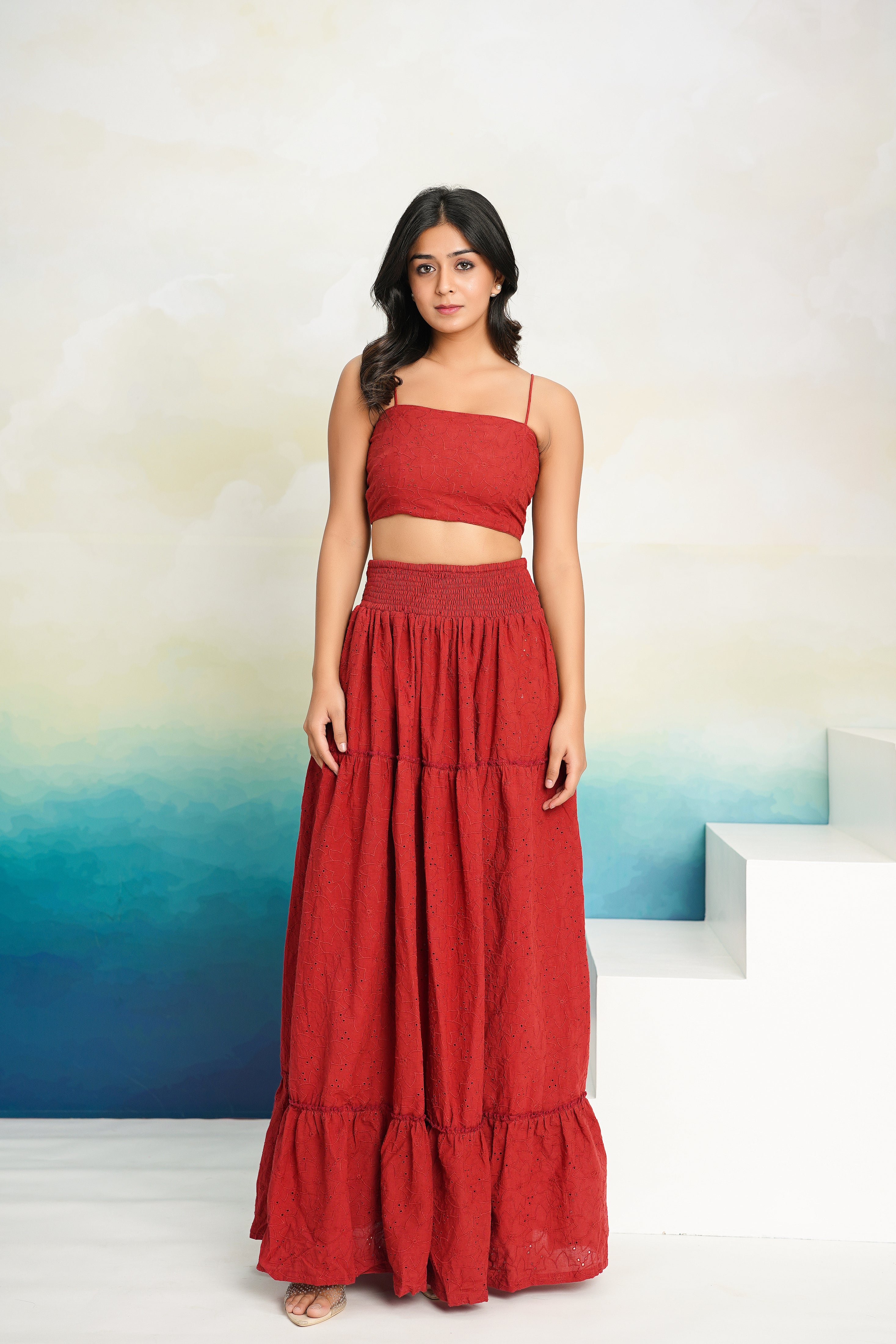 Brick Red Shiffli Coord Set