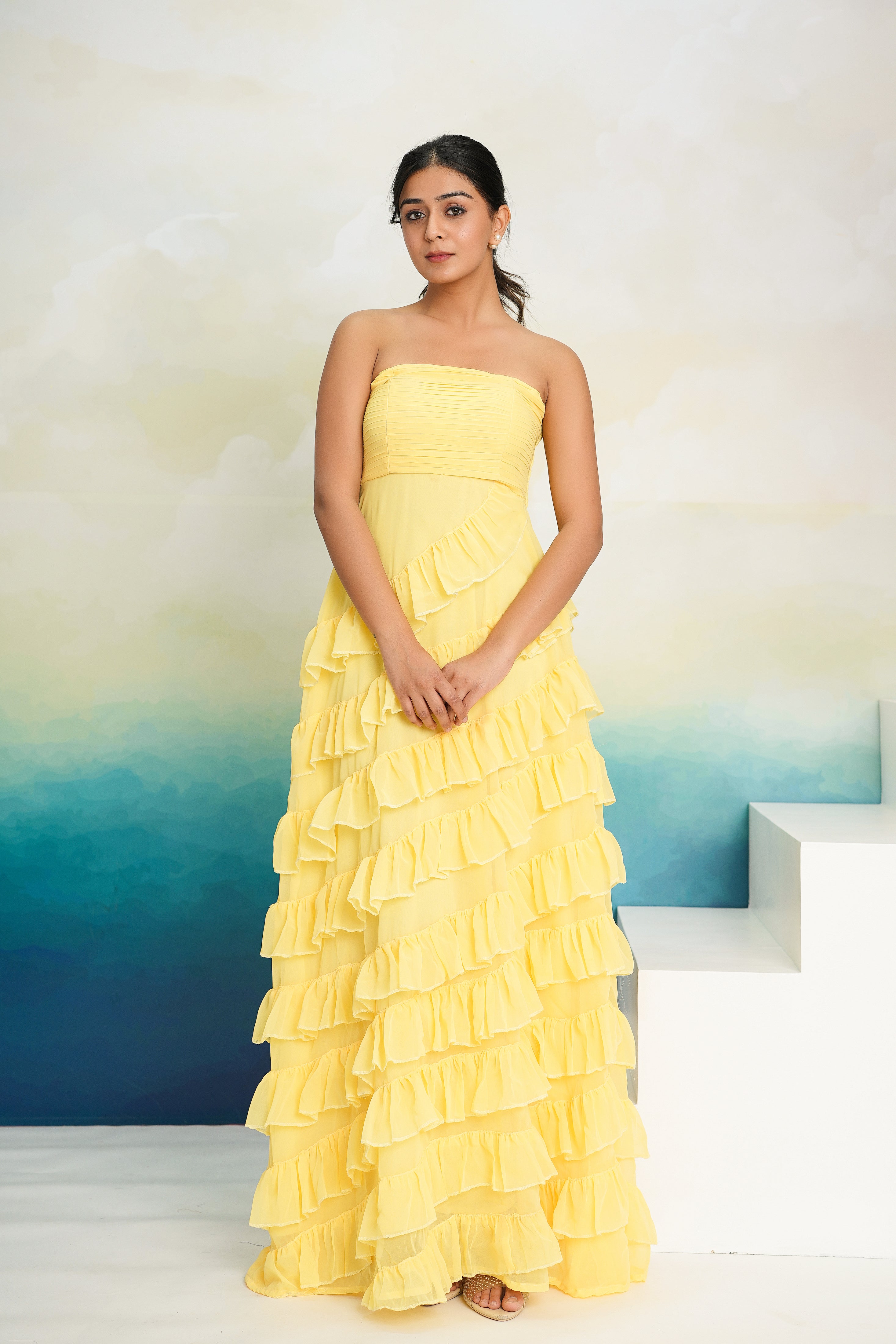 Butter Yellow Frill Maxi Dress