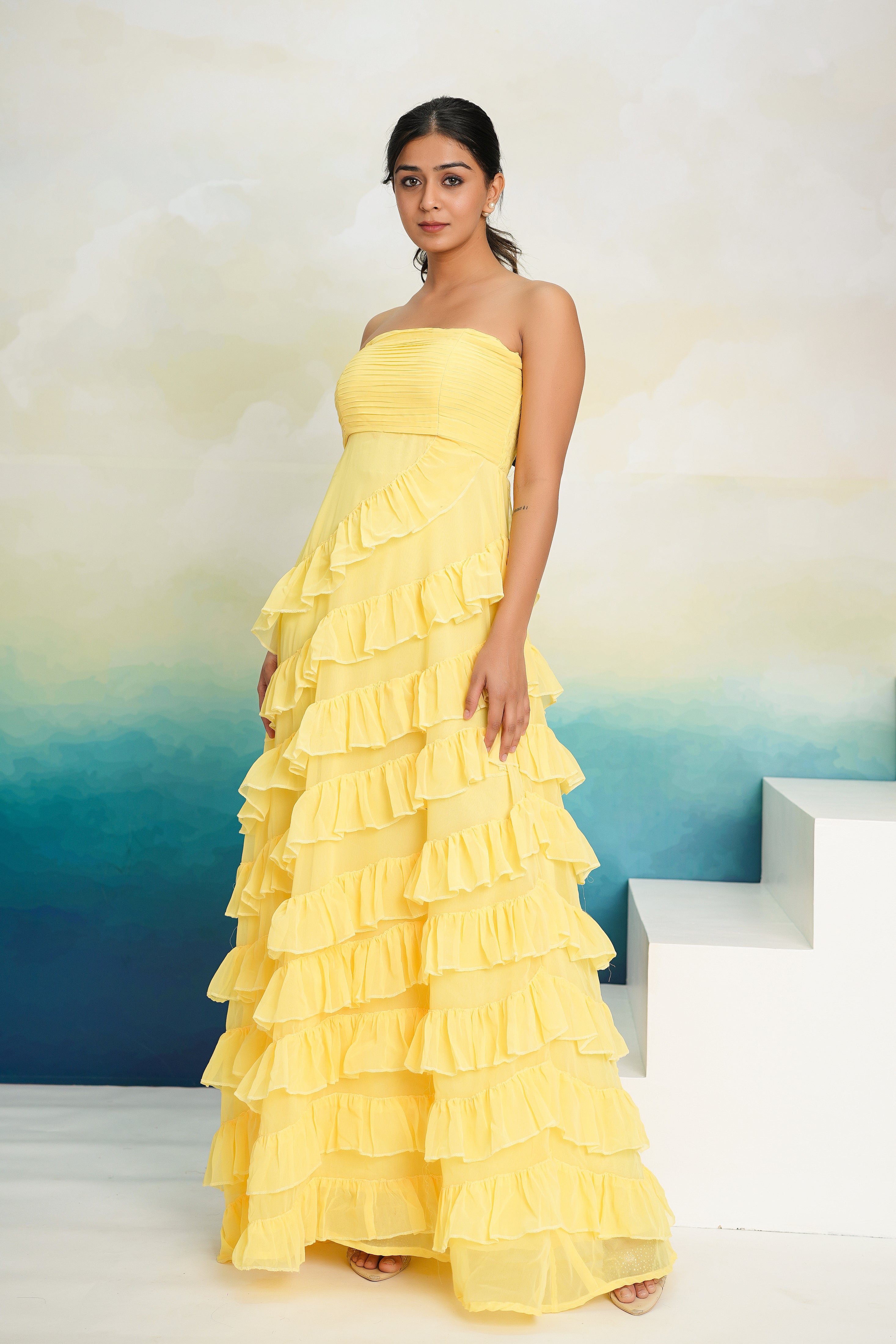 Butter Yellow Frill Maxi Dress