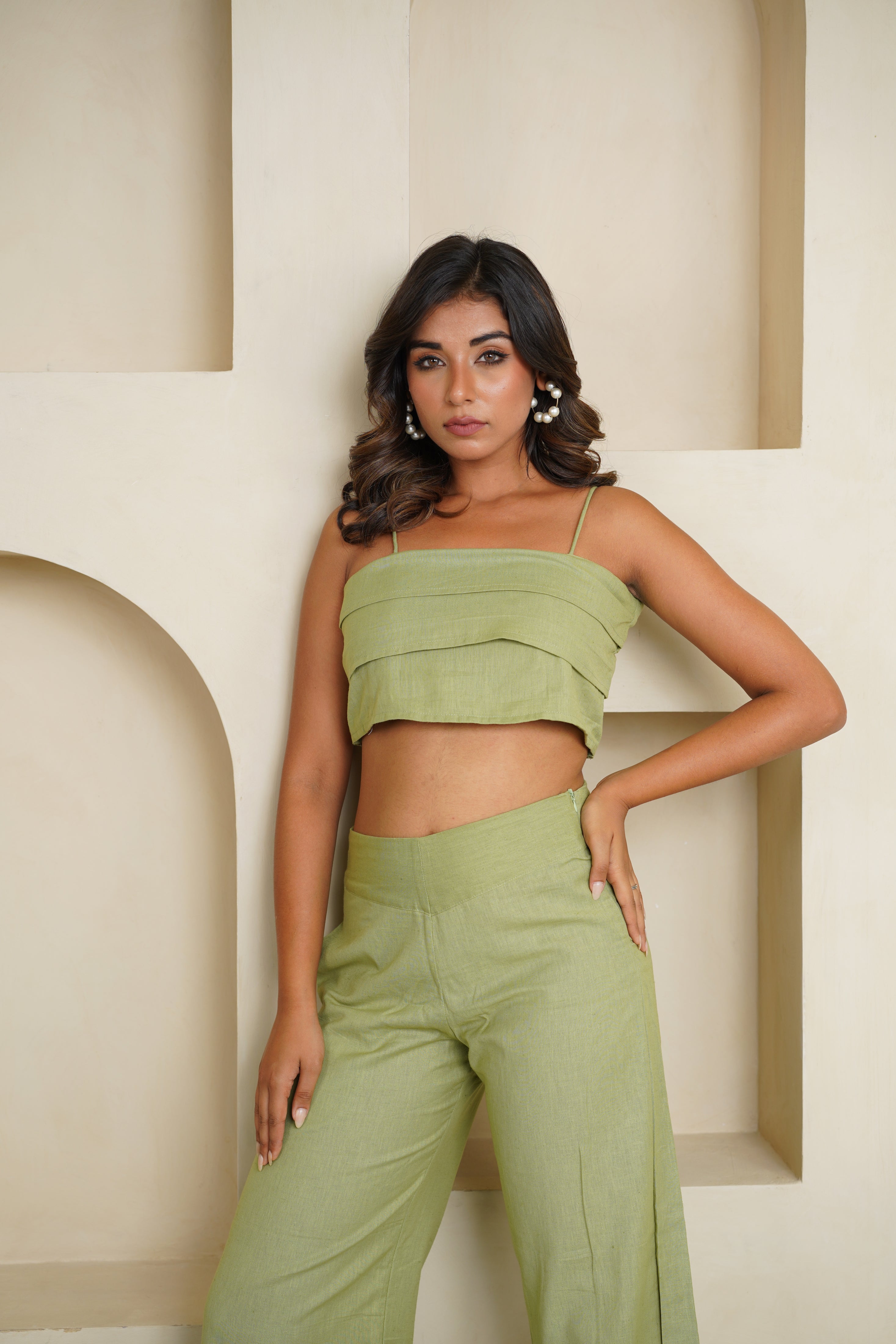 Green Khadi Co-ord Set