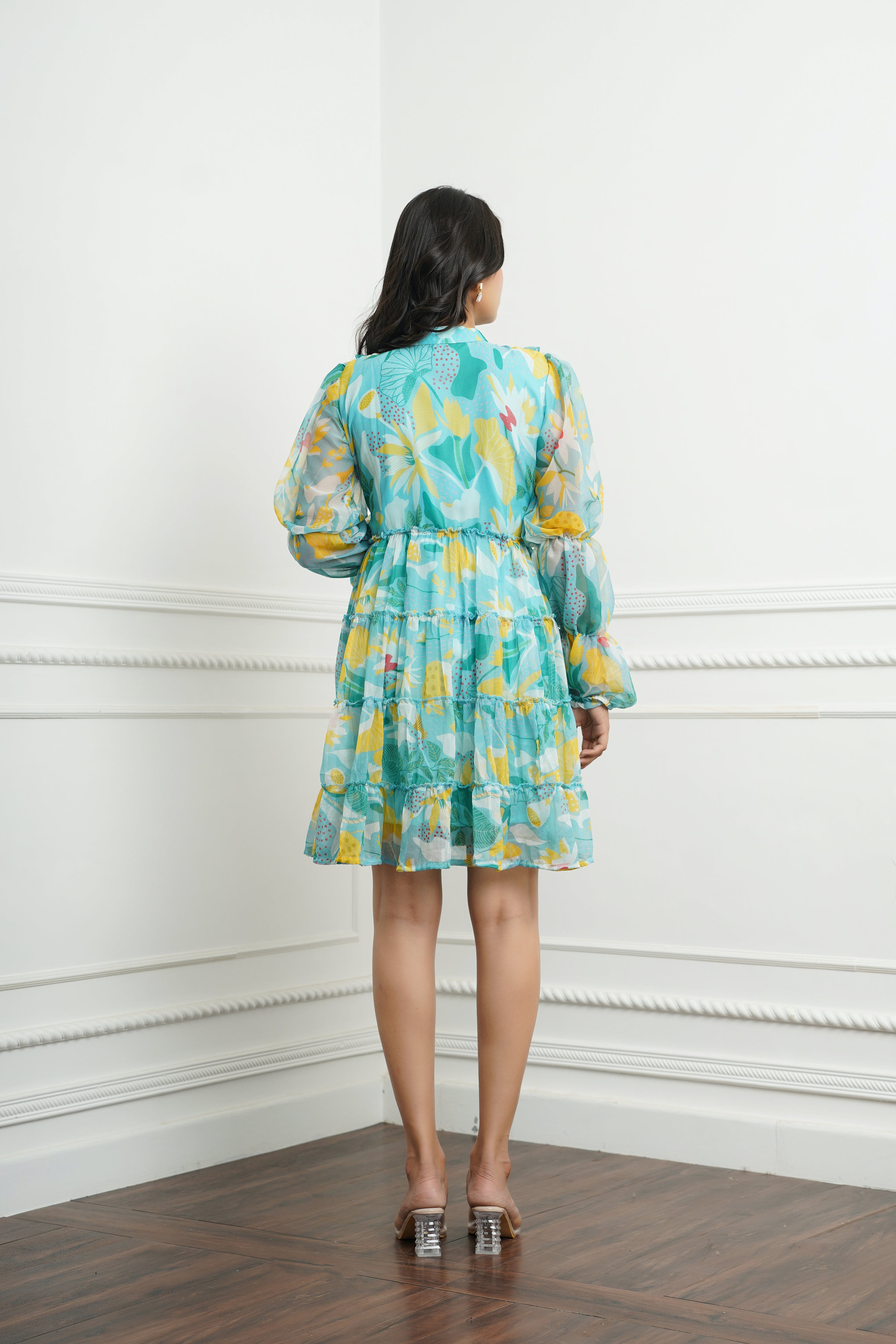 Pistachio mini ruffle dress