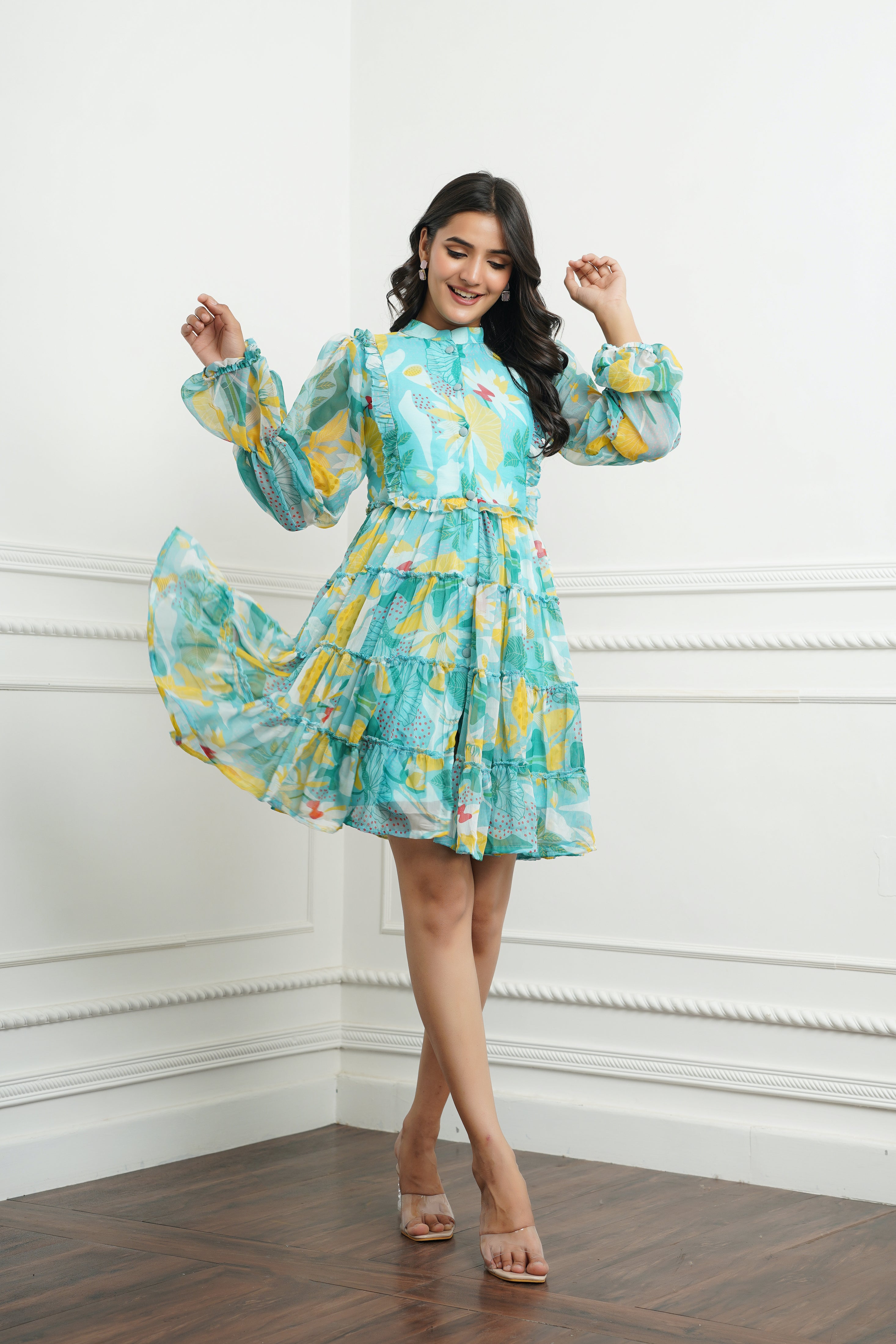 Pistachio mini ruffle dress