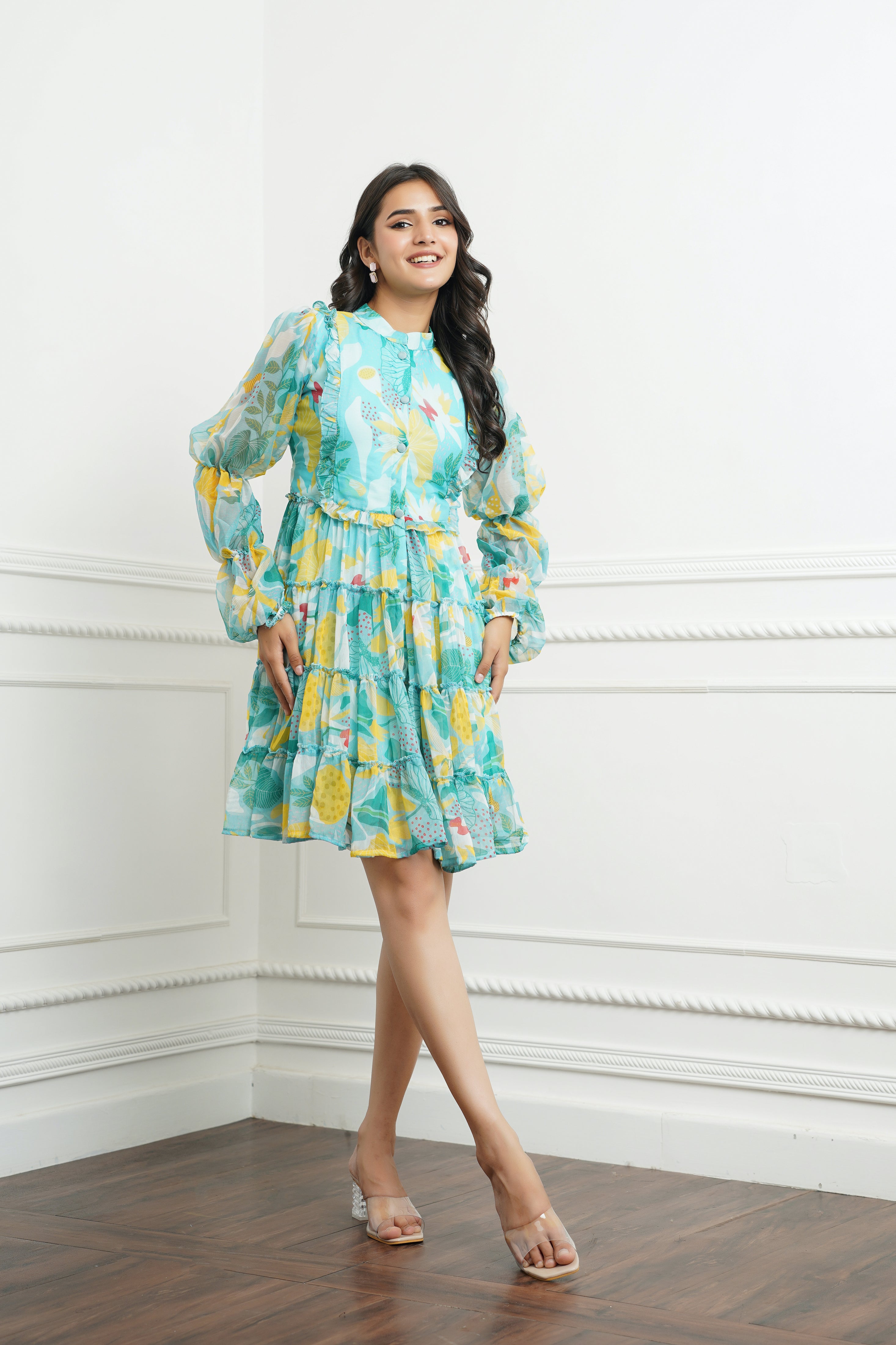 Pistachio mini ruffle dress