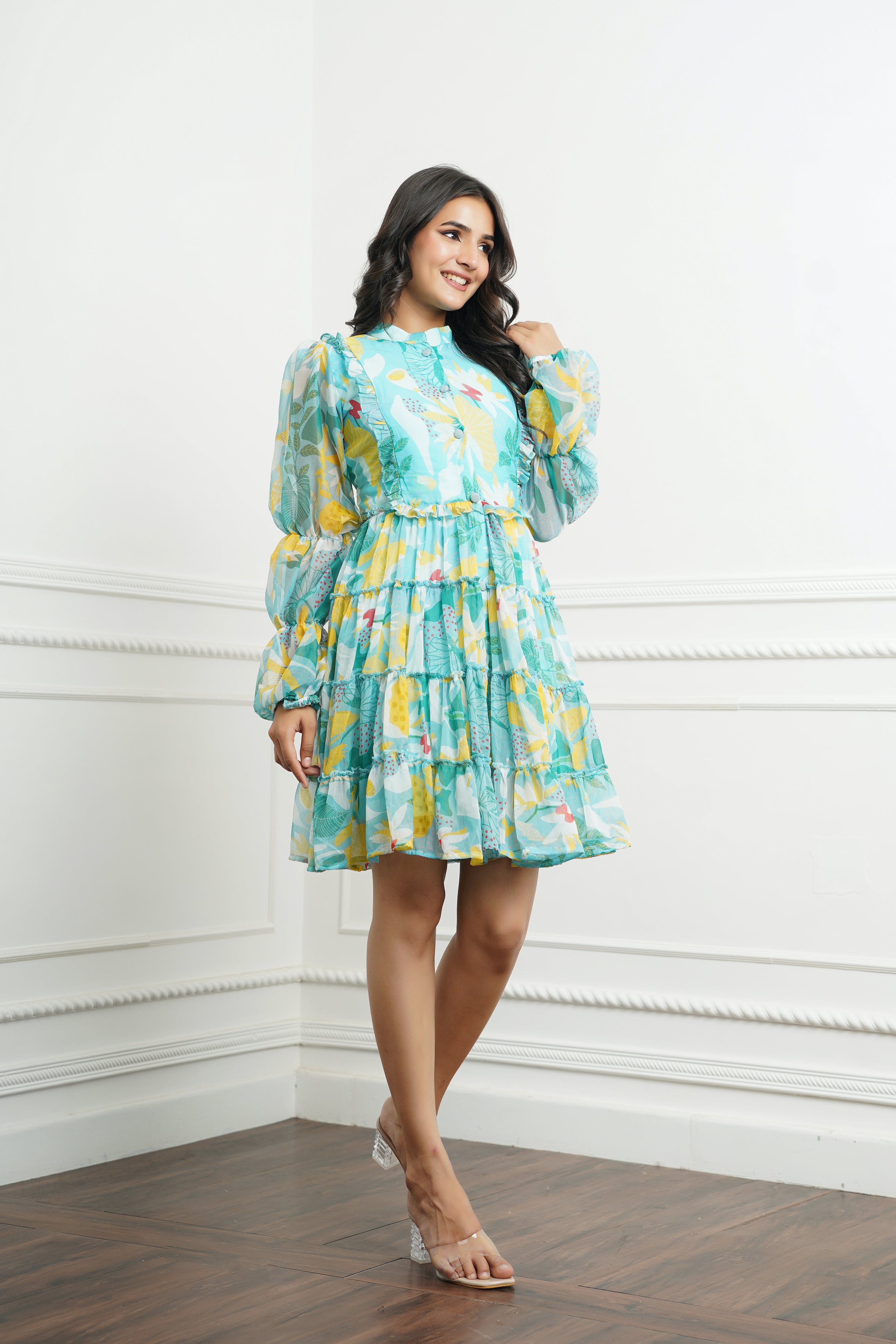 Pistachio mini ruffle dress