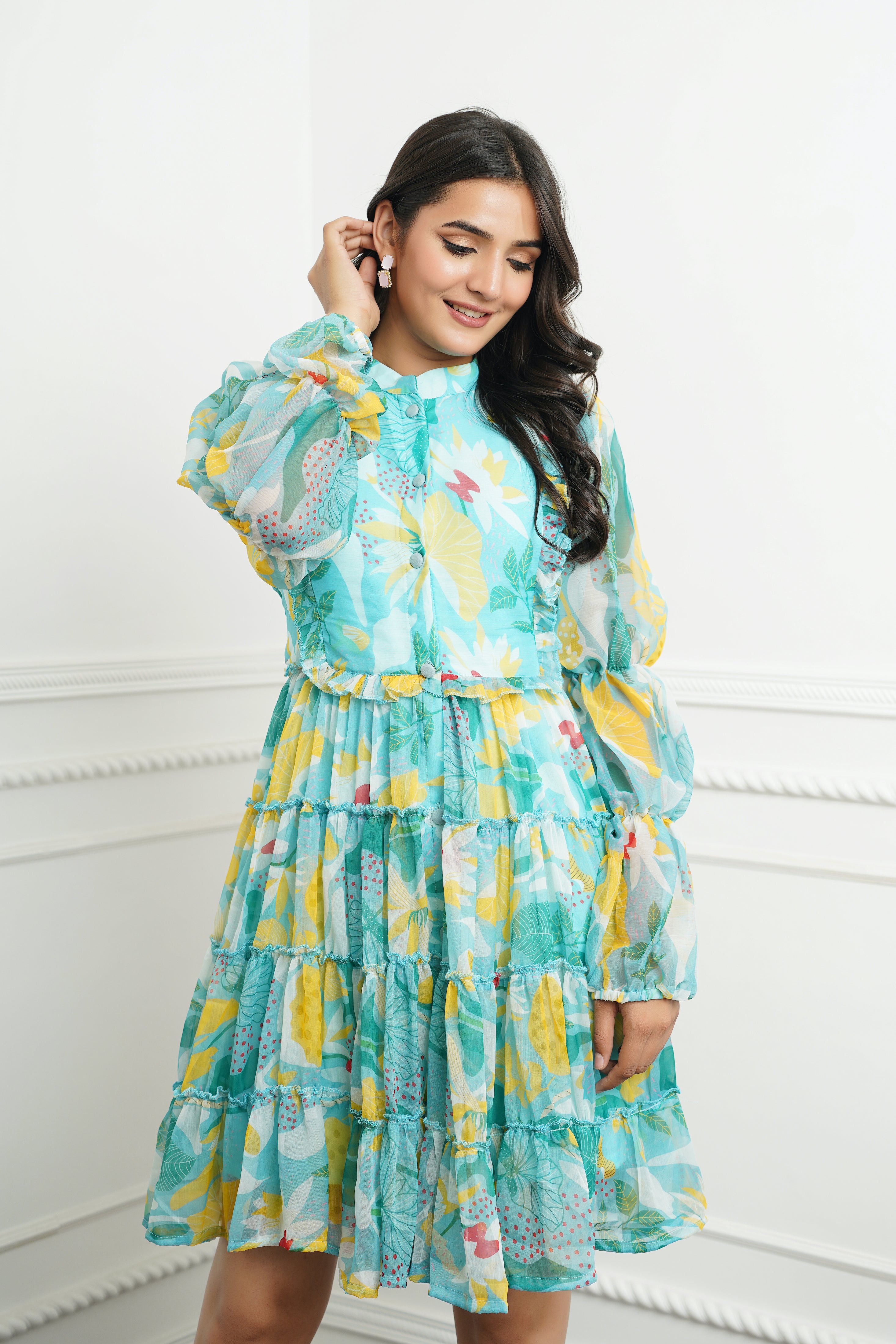 Pistachio mini ruffle dress
