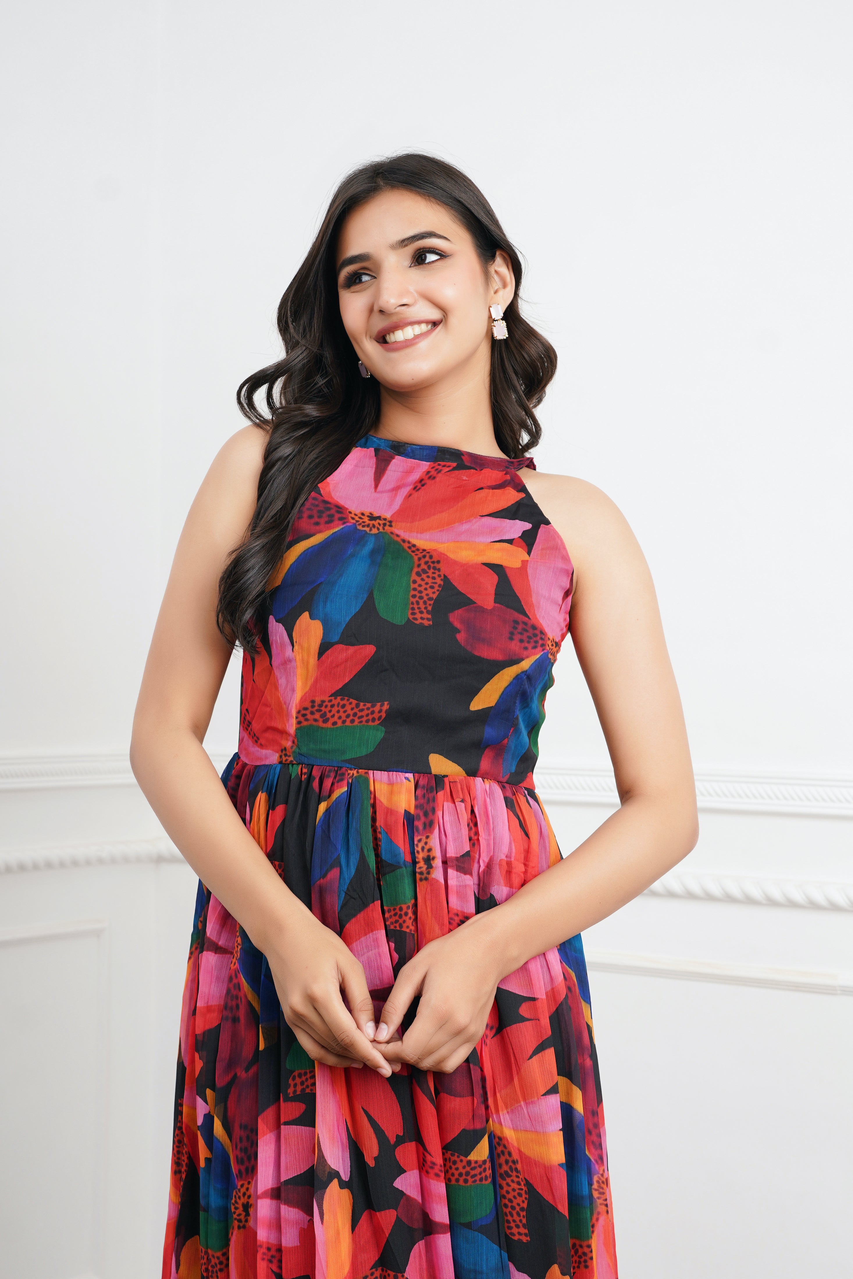 Black Big Floral Maxi Dress