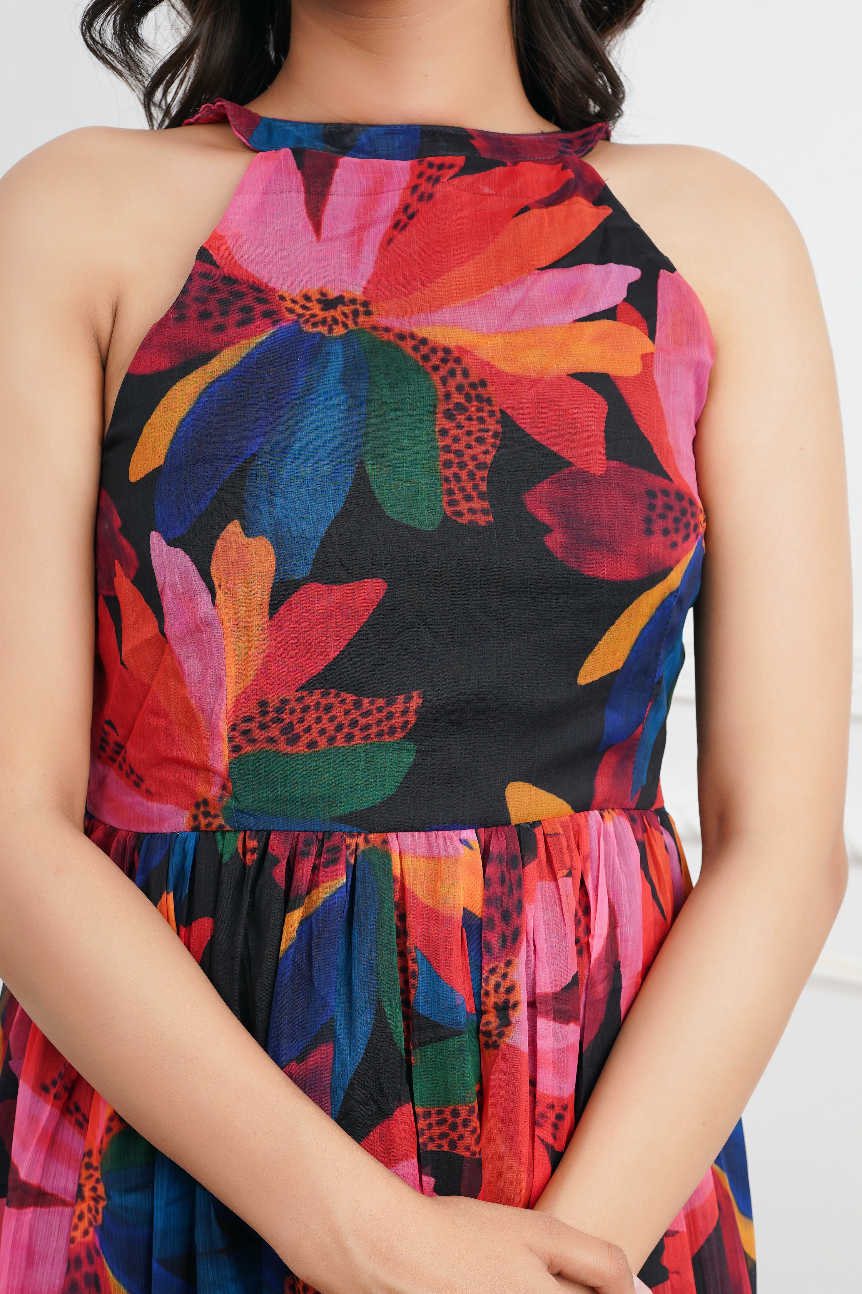 Black Big Floral Maxi Dress